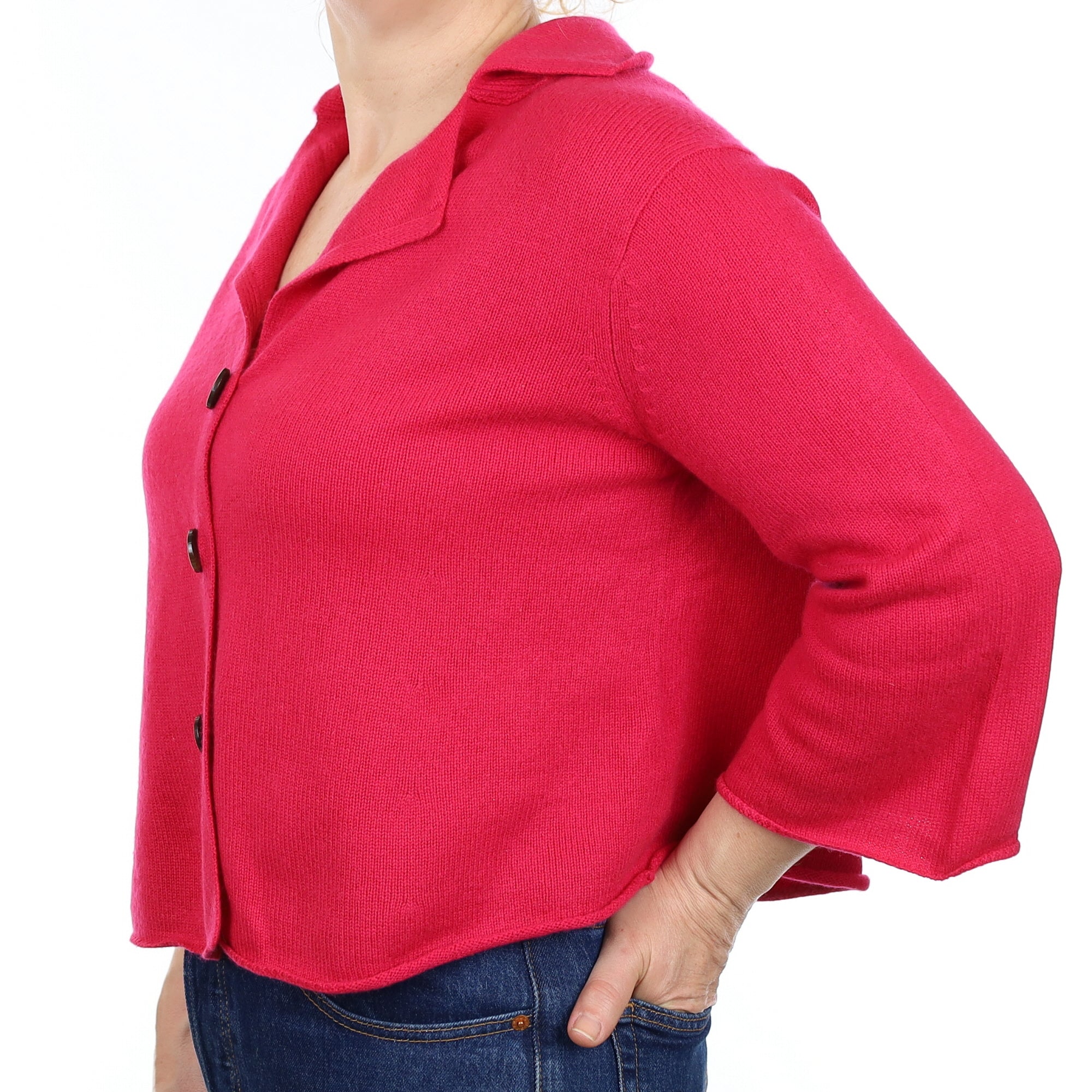 Cherry Pink Cashmere Swing Style Cardigan with Collar Medium