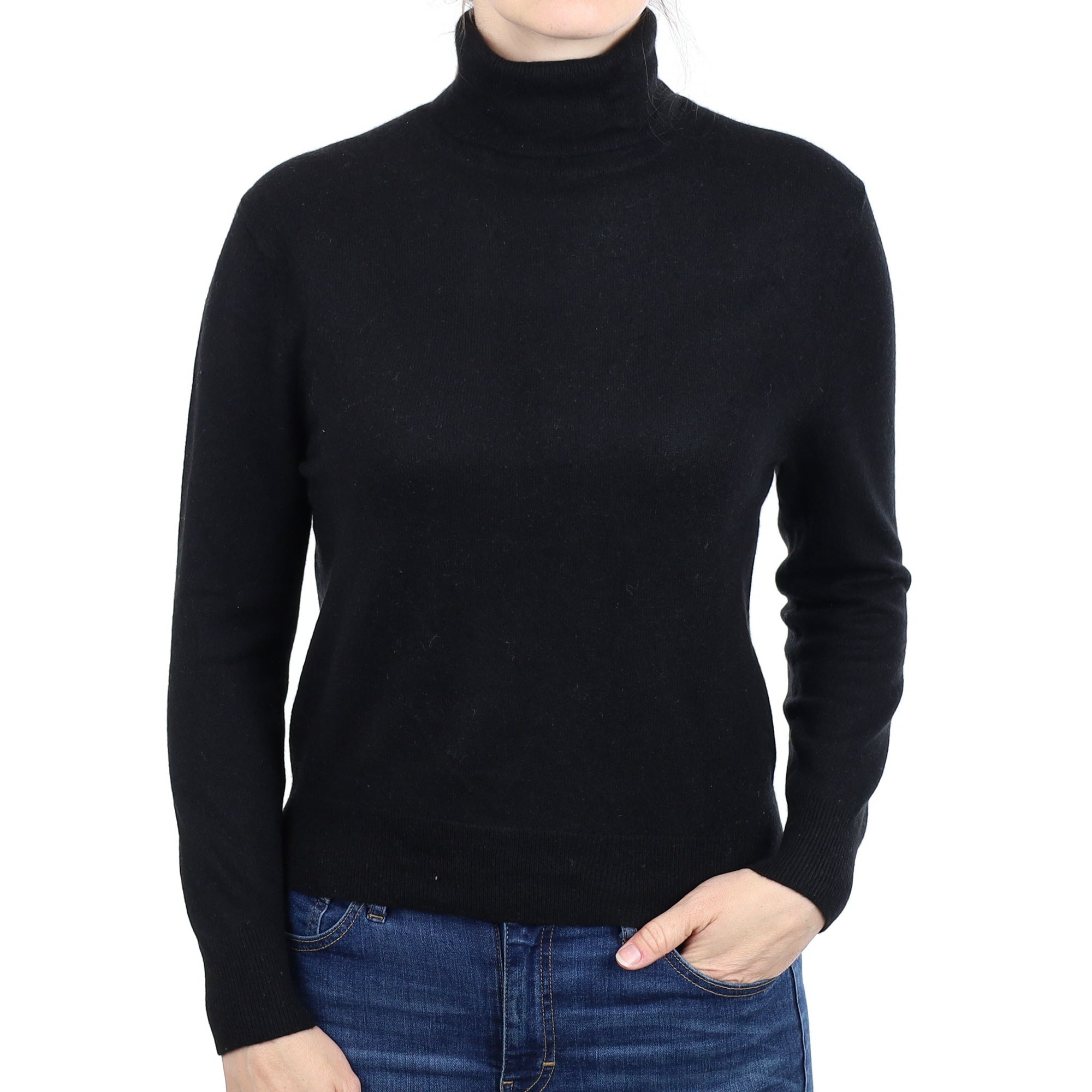 Black Cashmere Polo Neck Jumper Small