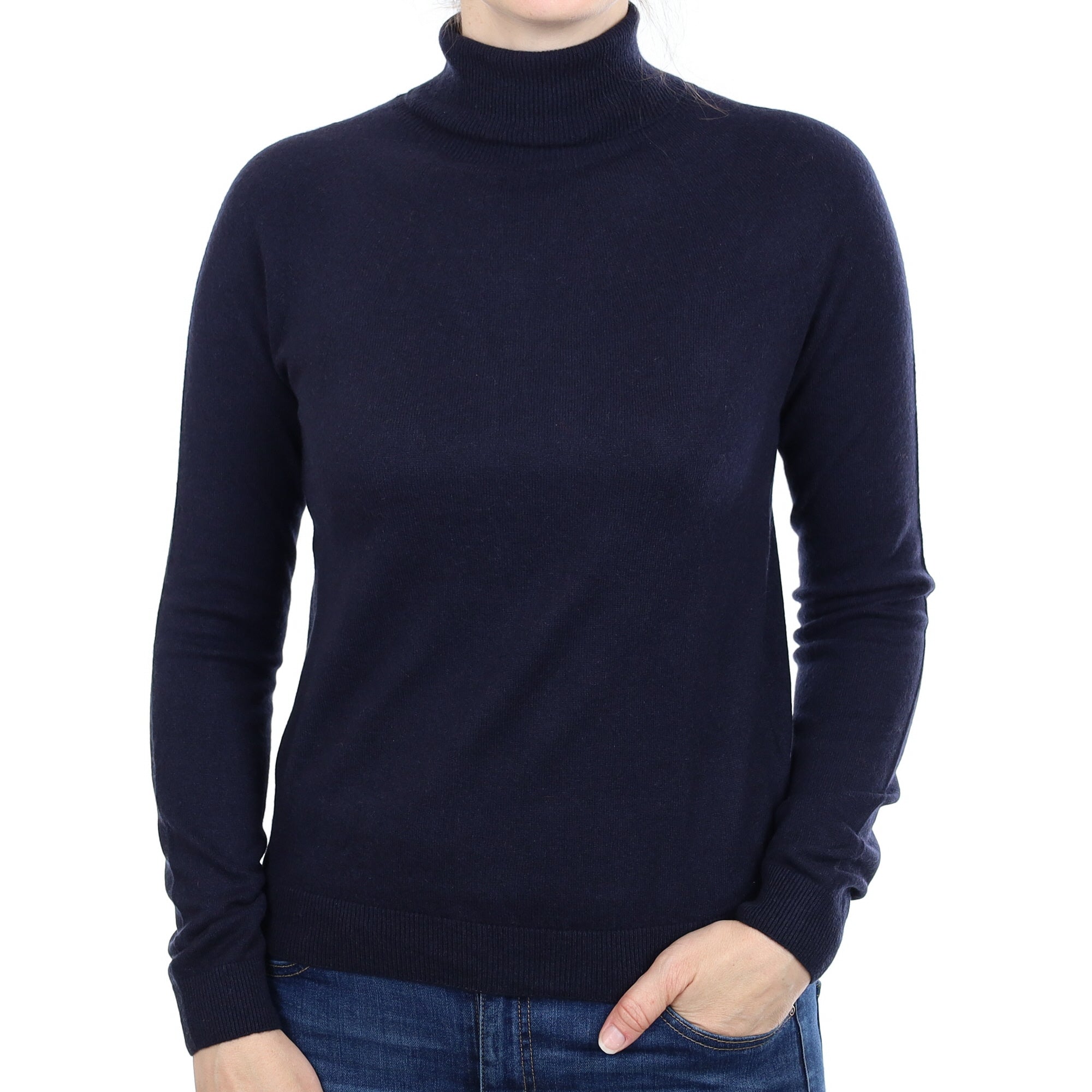 Dark Navy Cashmere Polo Neck Jumper Small