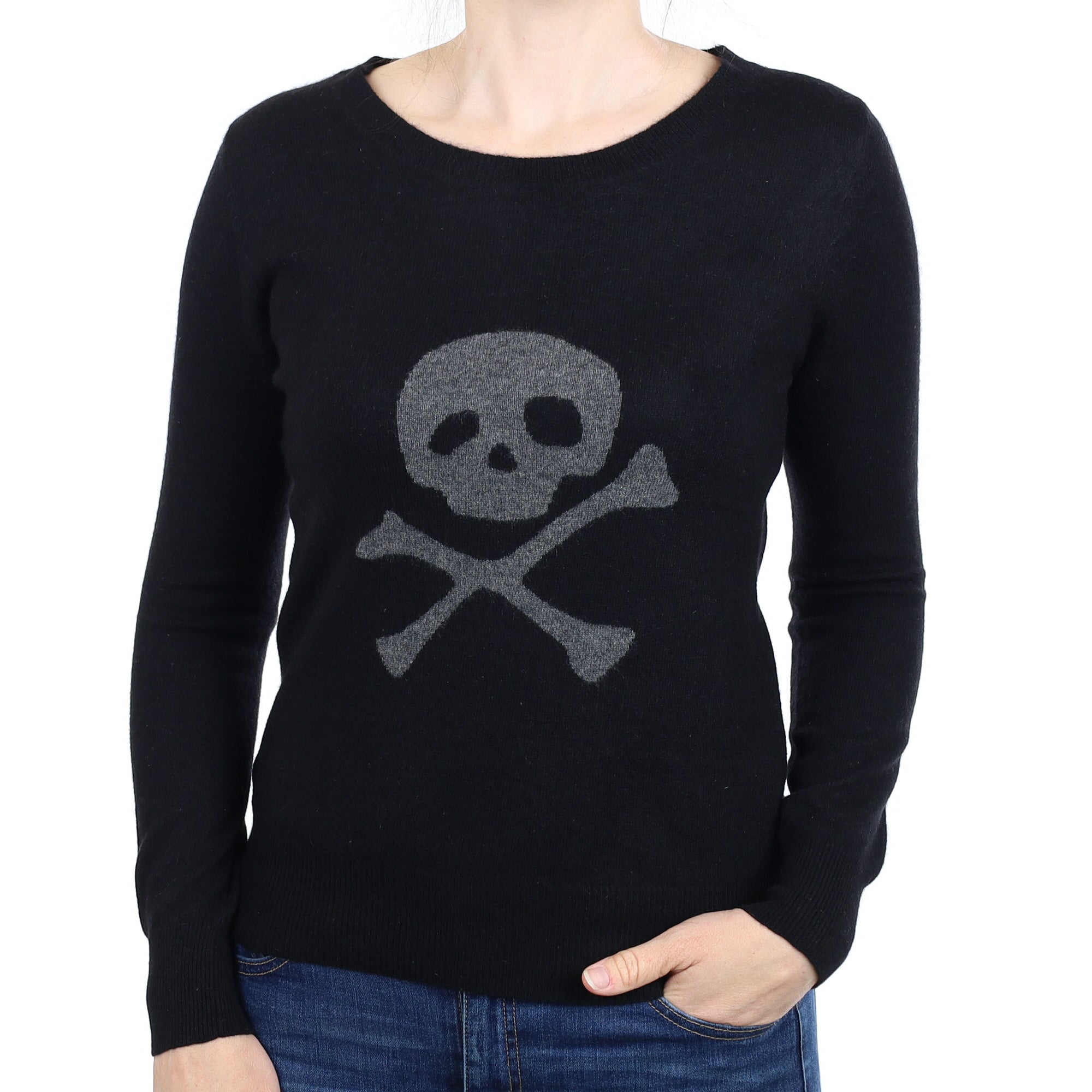 Black Skull Motif Cashmere Crew Neck Jumper Small