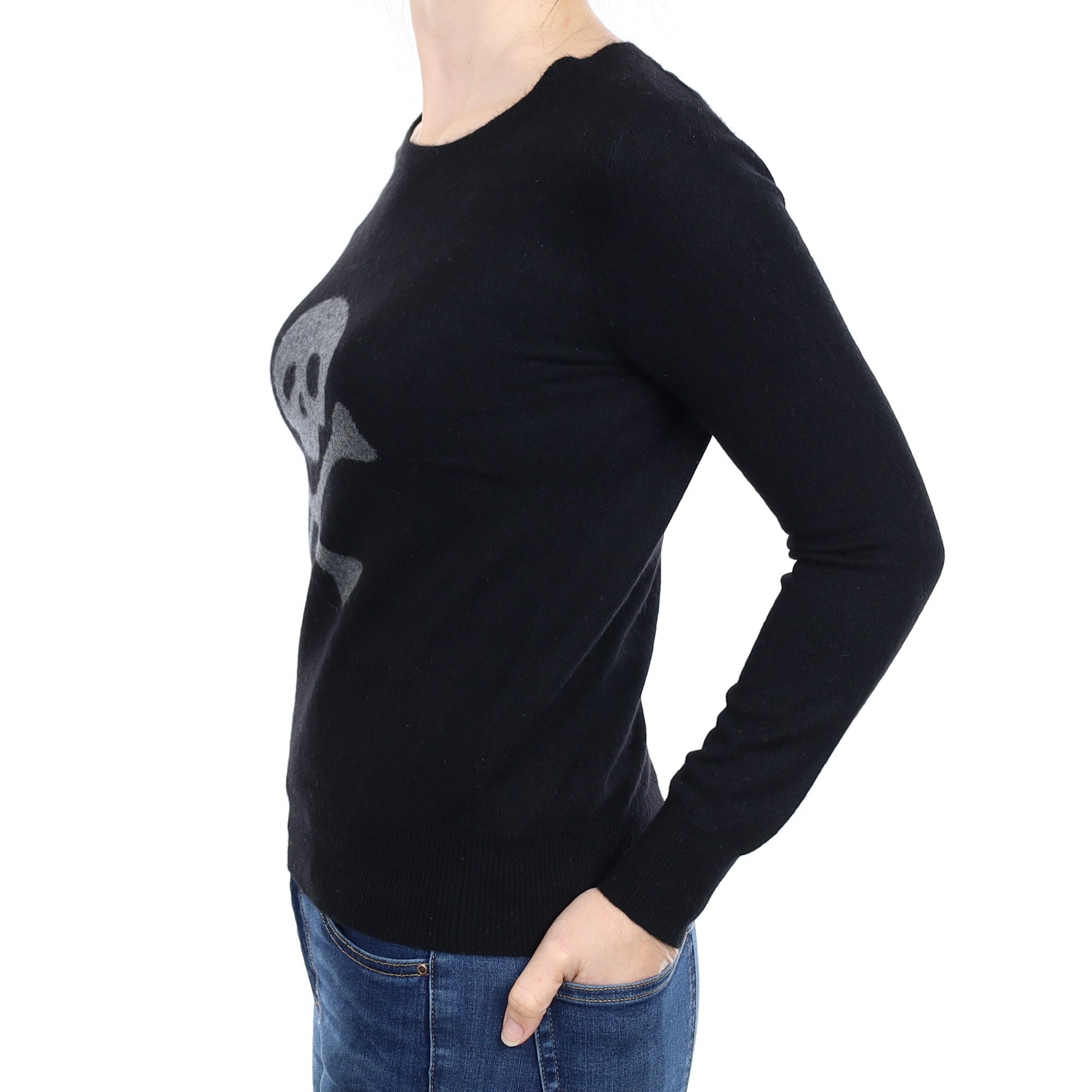 Black Skull Motif Cashmere Crew Neck Jumper Small
