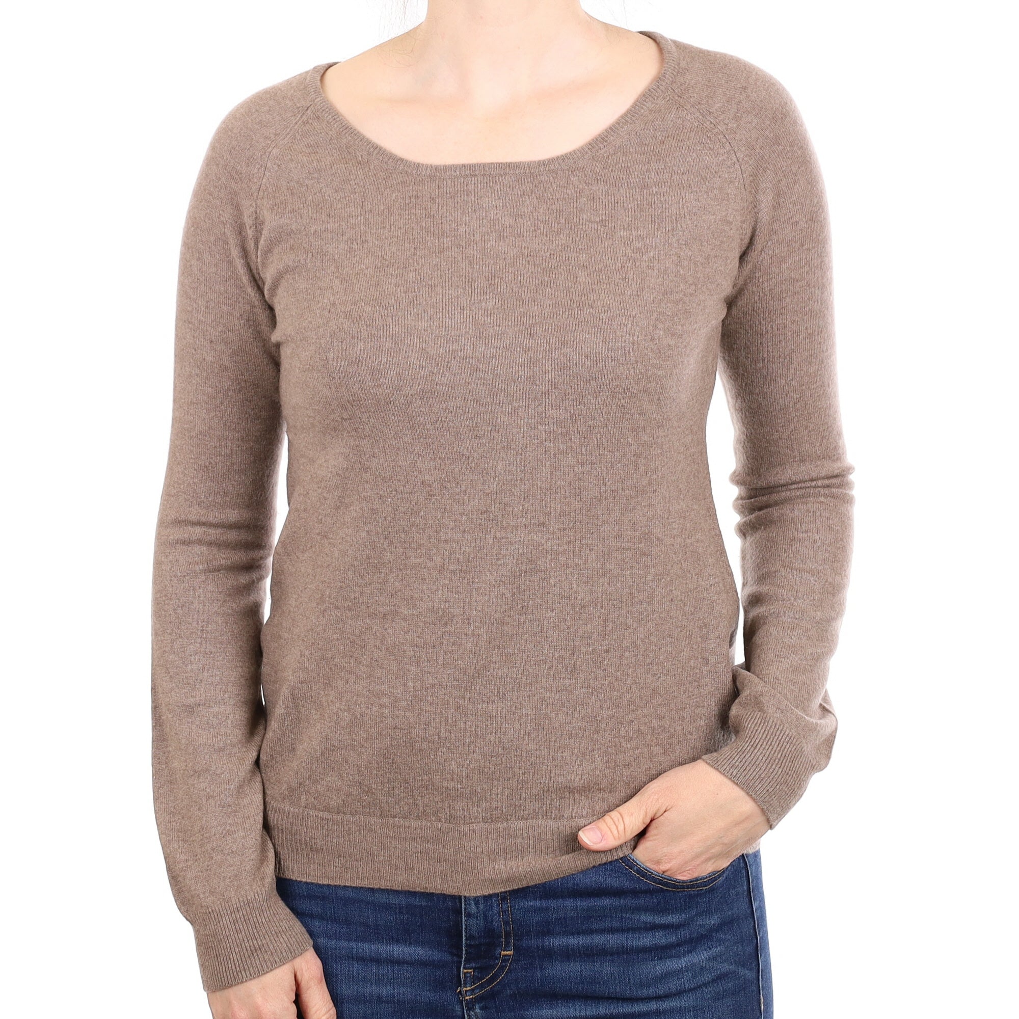 Taupe Brown Cashmere Crew Neck Jumper Small