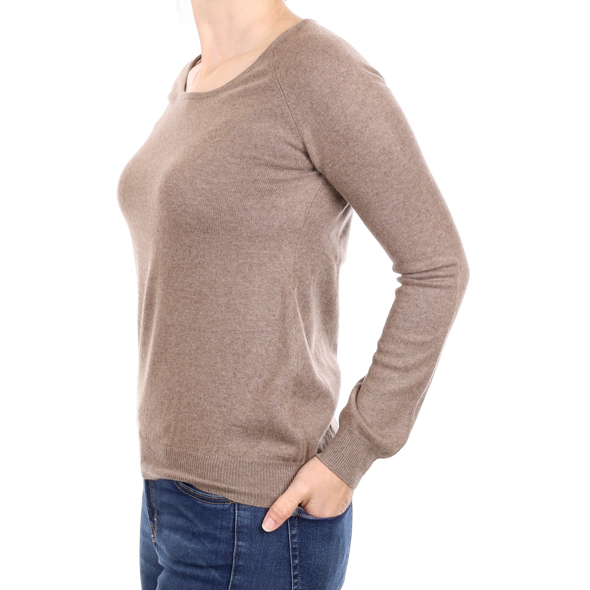 Taupe Brown Cashmere Crew Neck Jumper Small