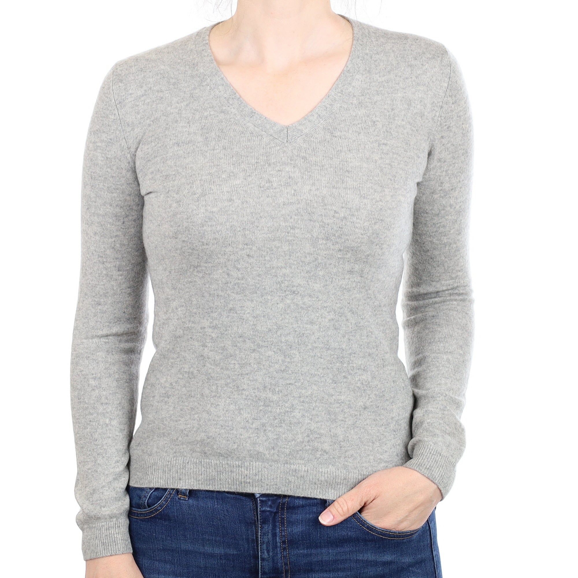 Smoke Grey Cashmere V Neck Jumper Small