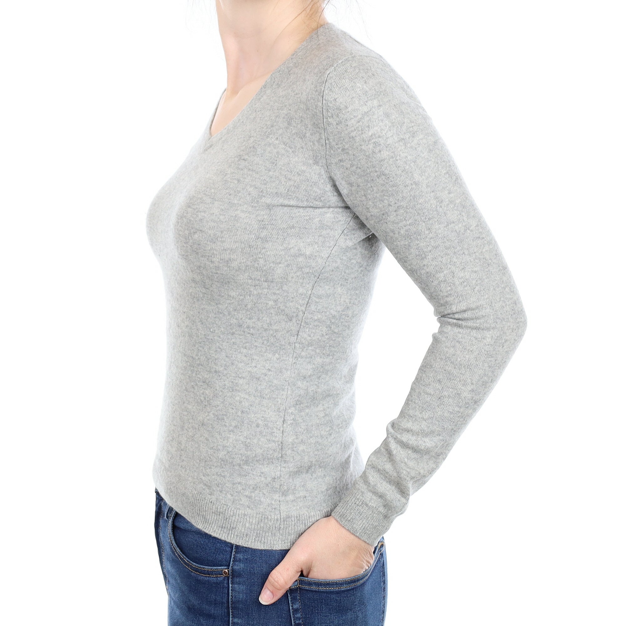 Smoke Grey Cashmere V Neck Jumper Small