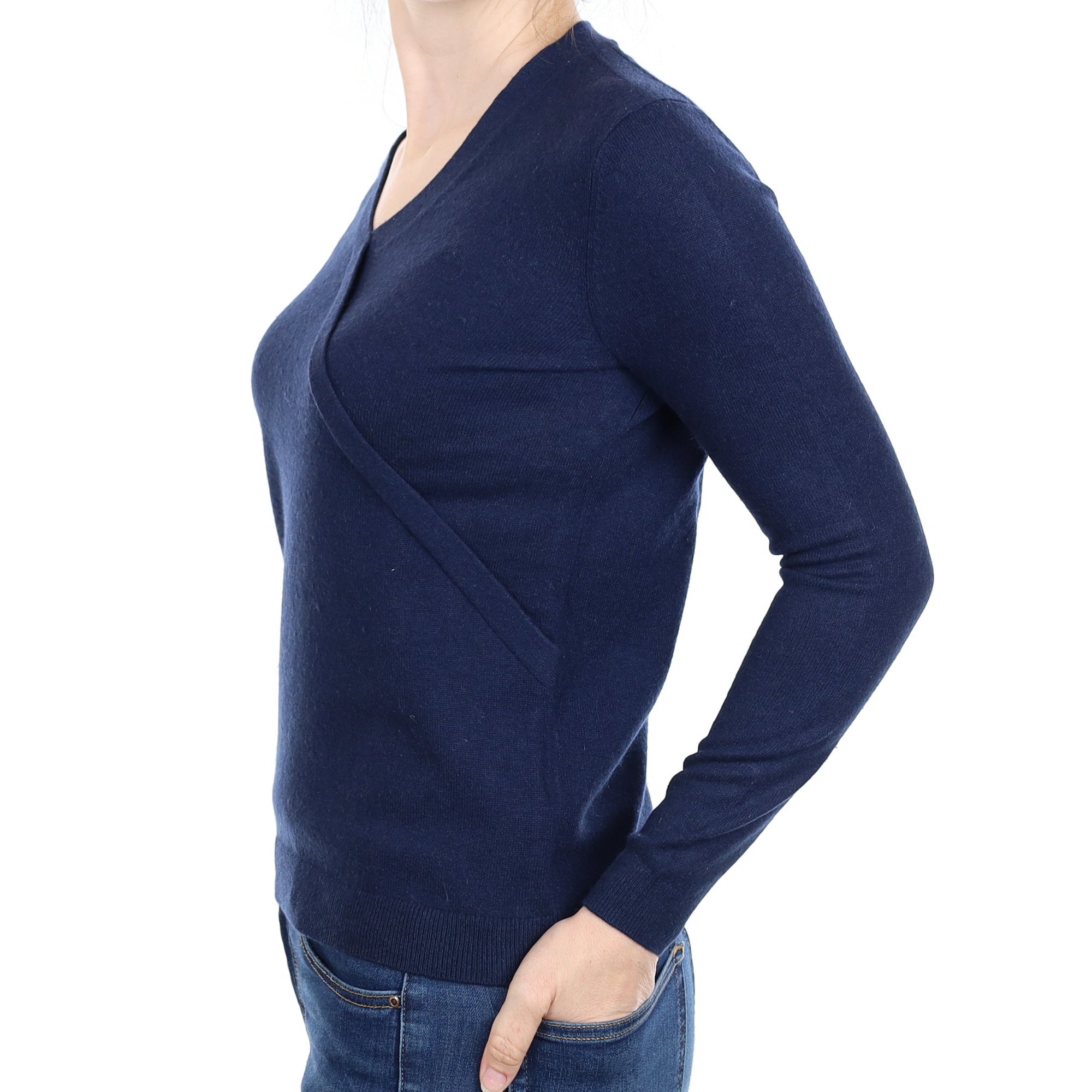 Navy Cashmere Cross Over V Neck Jumper Small