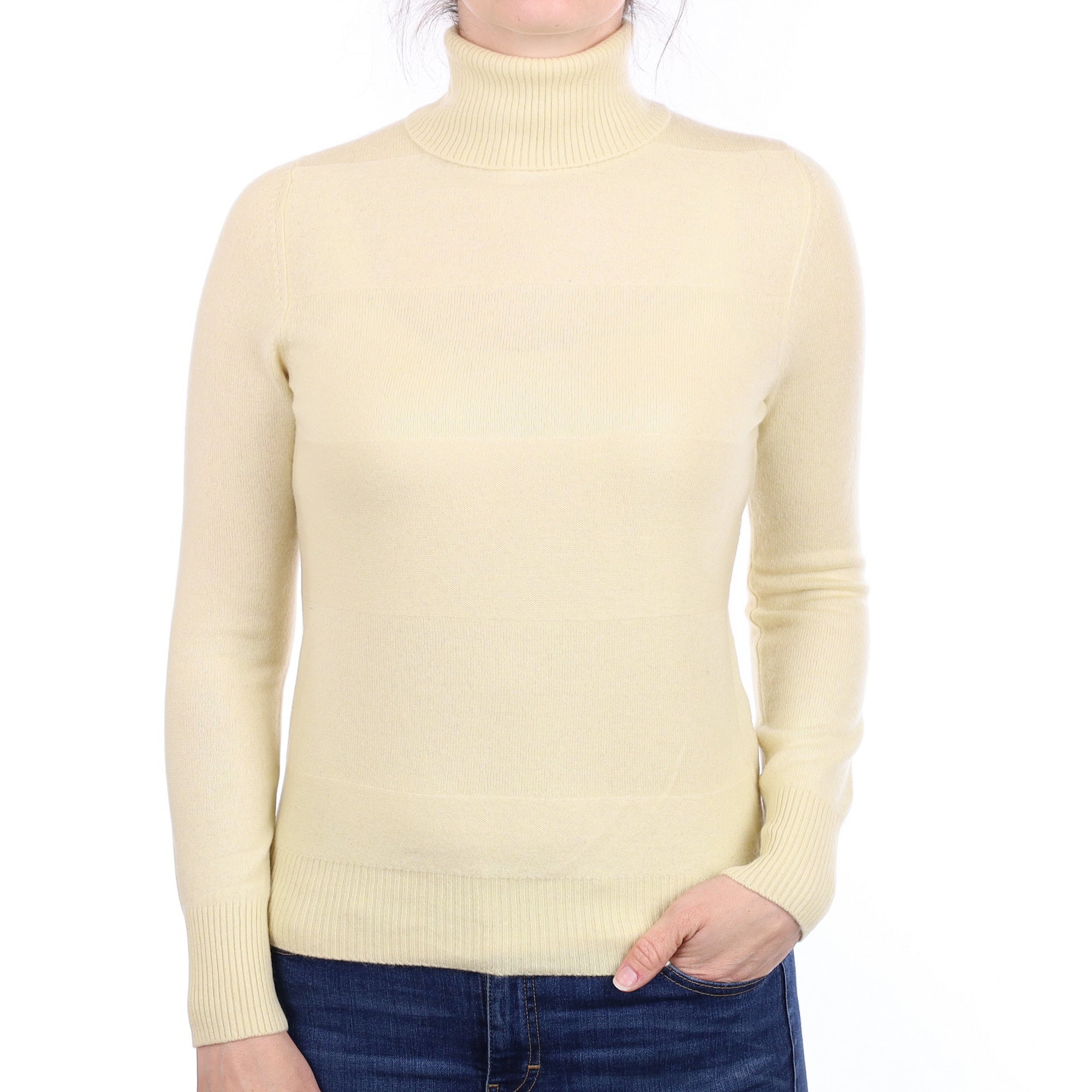 Primrose Yellow Cashmere Polo Neck Jumper Small
