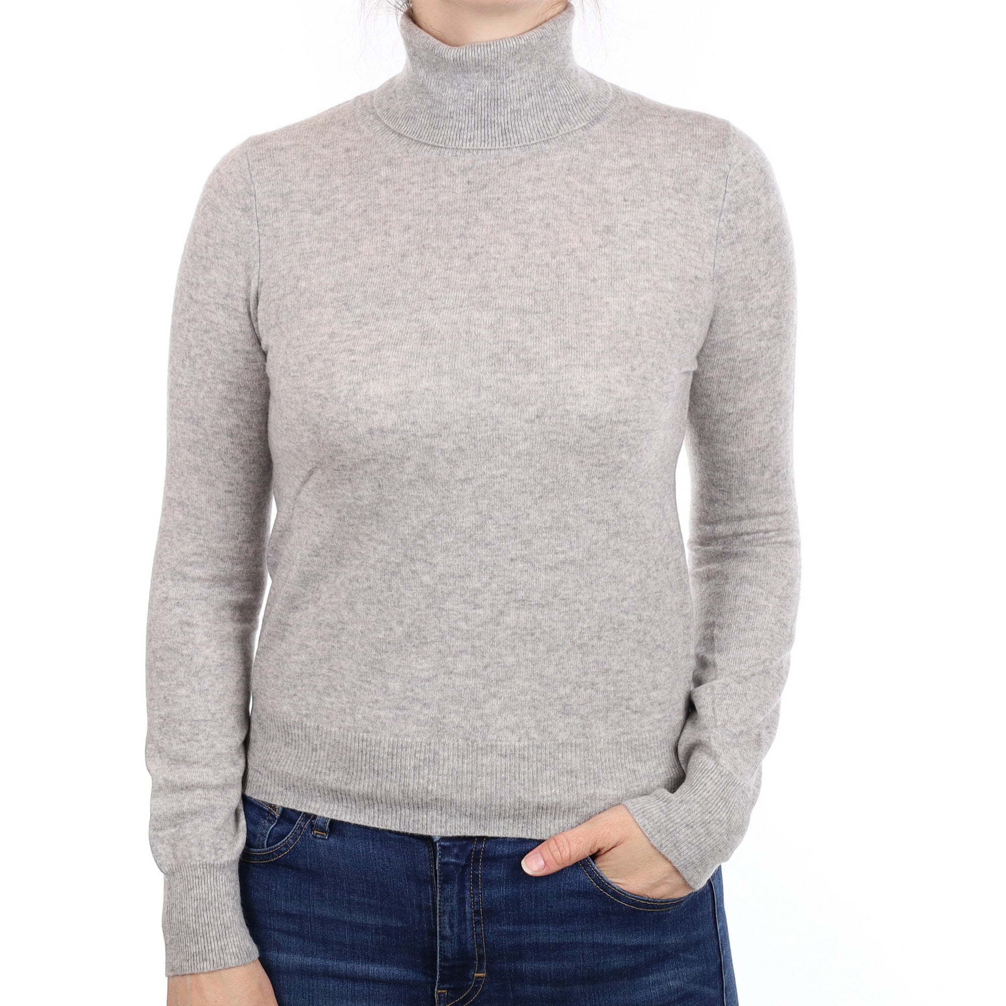 Smoke Grey Cashmere Polo Neck Jumper Small