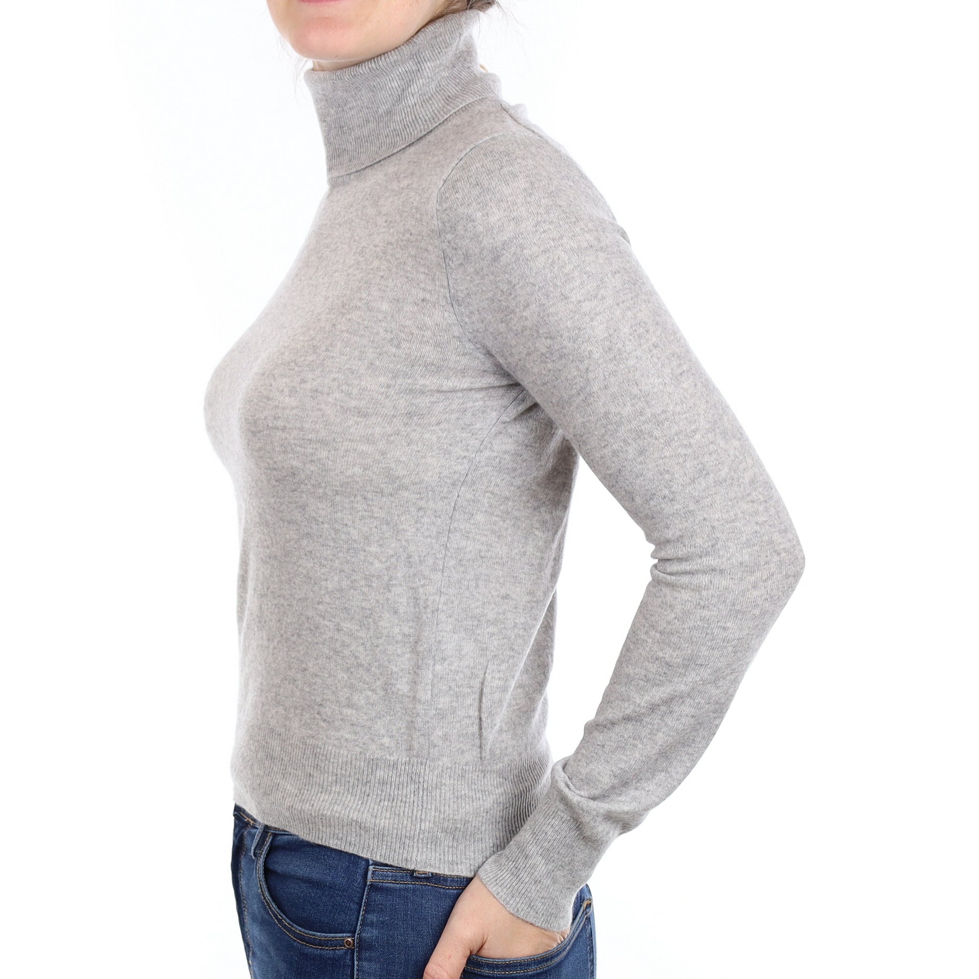 Smoke Grey Cashmere Polo Neck Jumper Small