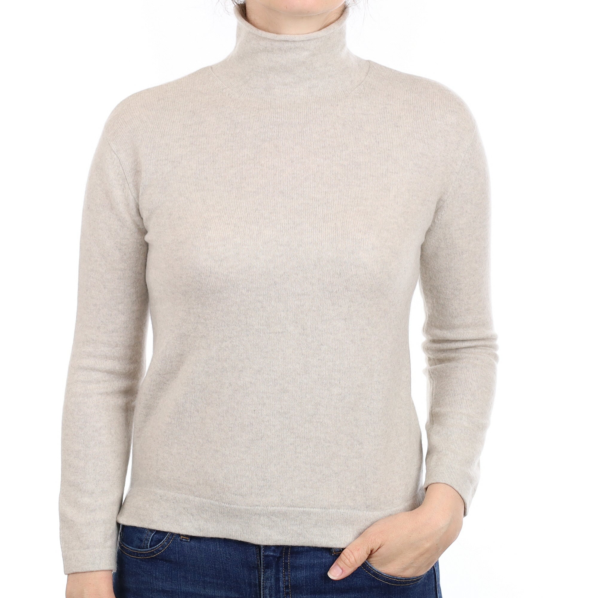 Dusty Grey Cashmere Funnel Neck Jumper Small