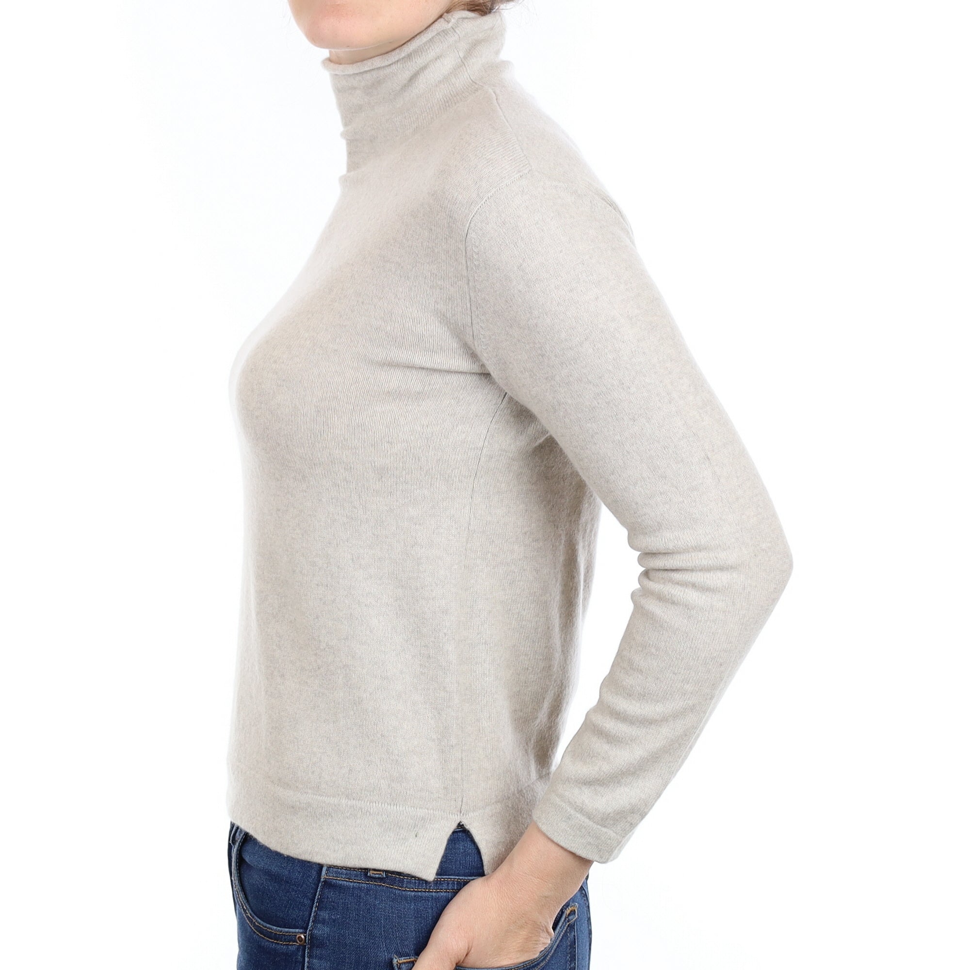 Dusty Grey Cashmere Funnel Neck Jumper Small