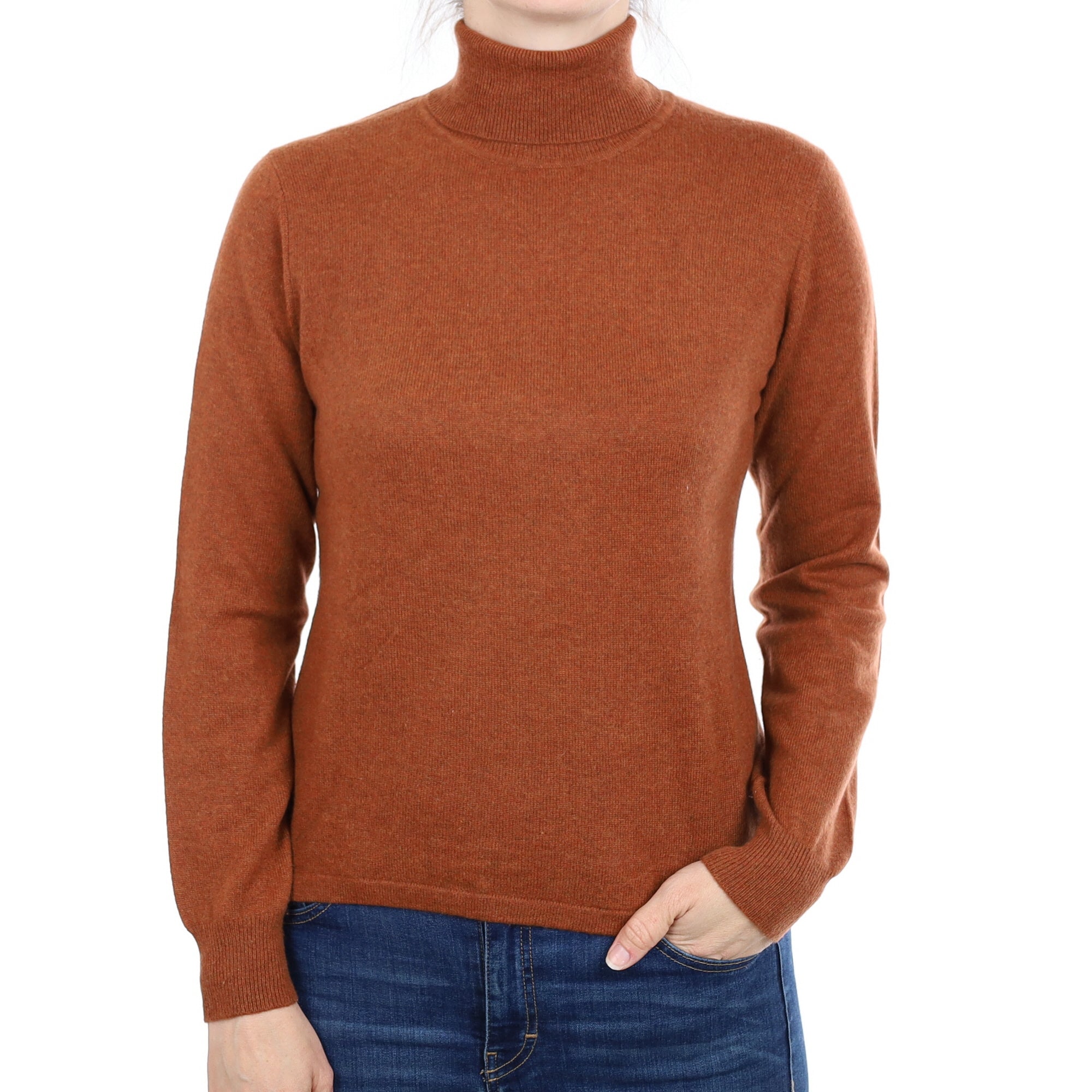 Paprika Brown Cashmere Polo Neck Jumper Small