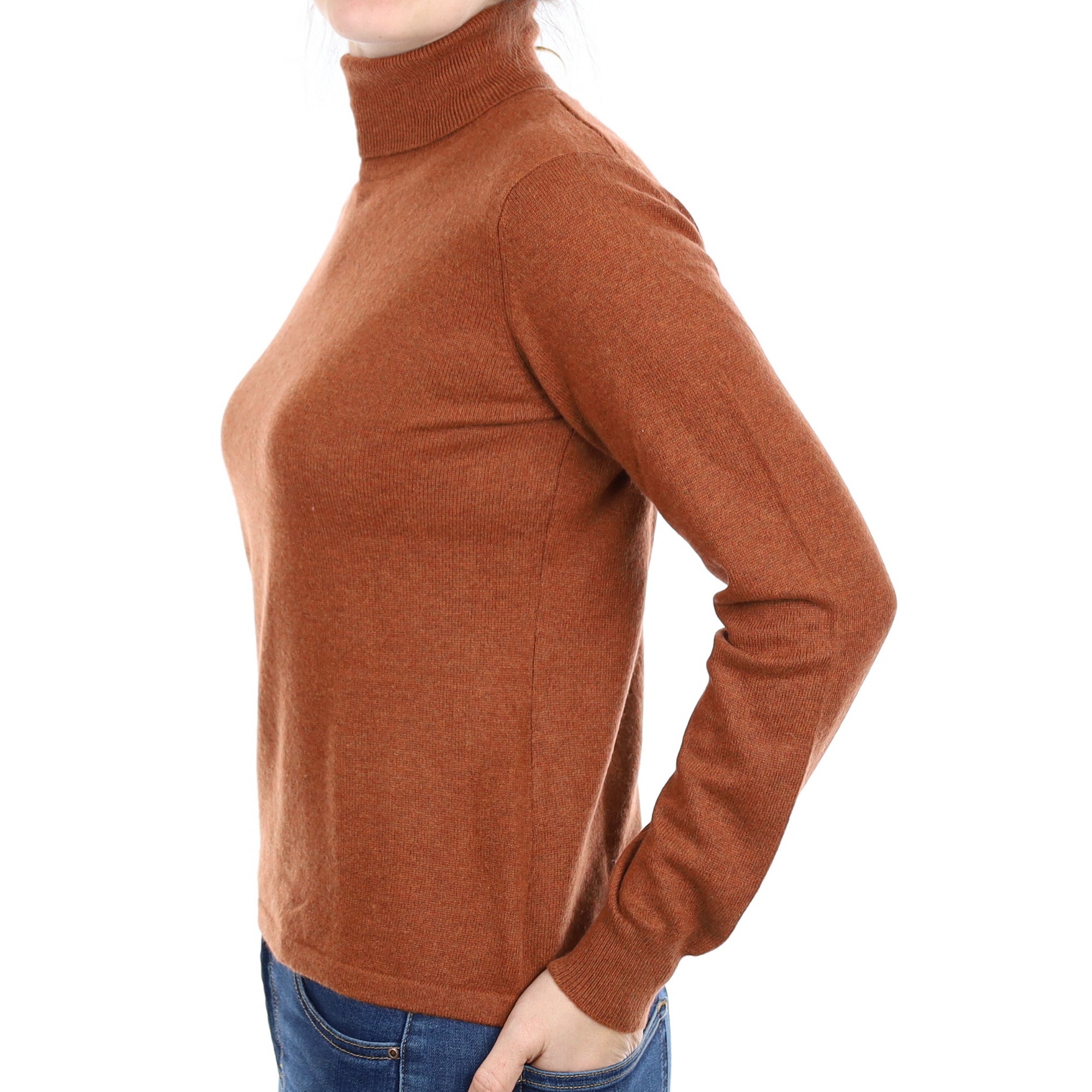 Paprika Brown Cashmere Polo Neck Jumper Small