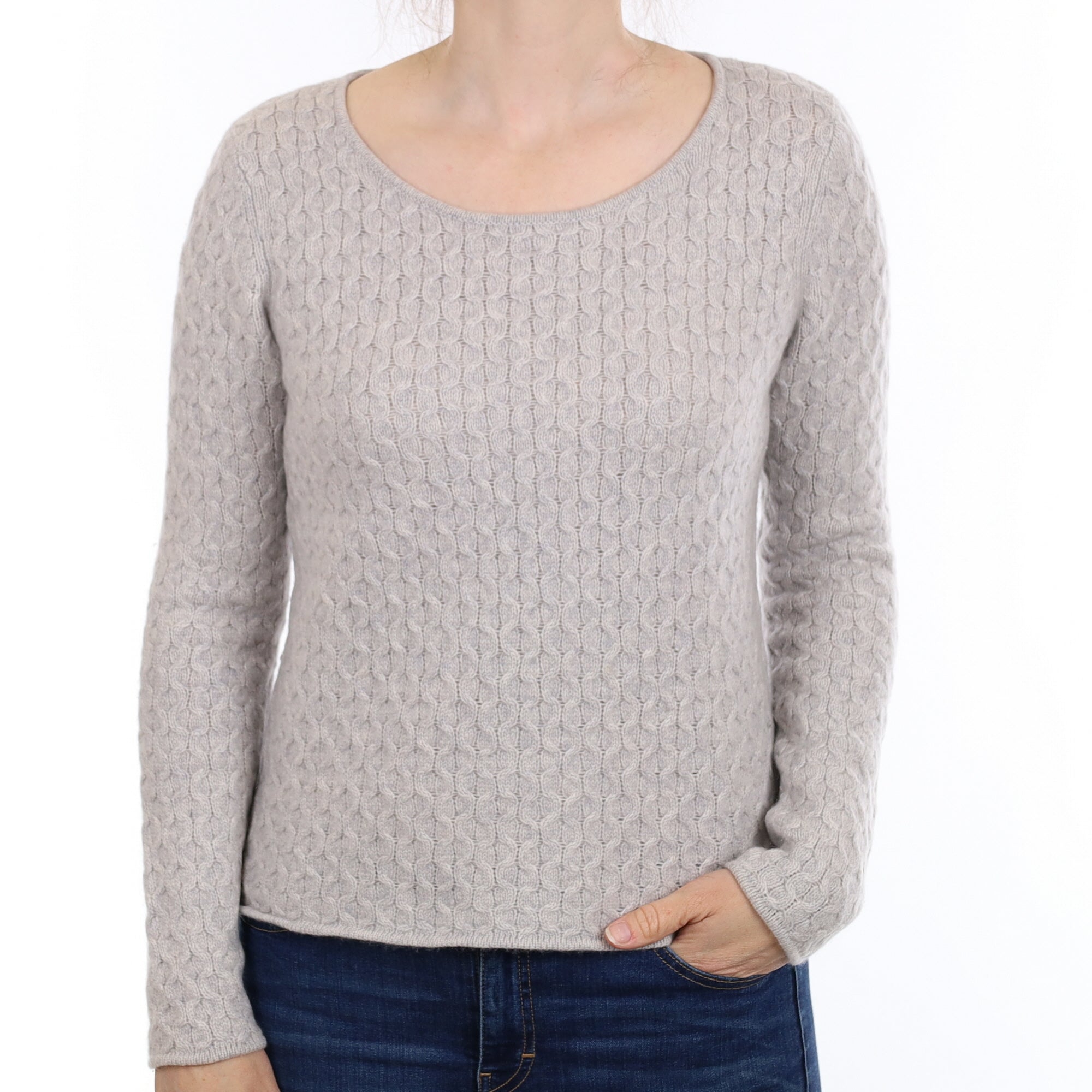 Mist Grey Textured Cashmere Scoop Neck Jumper Small