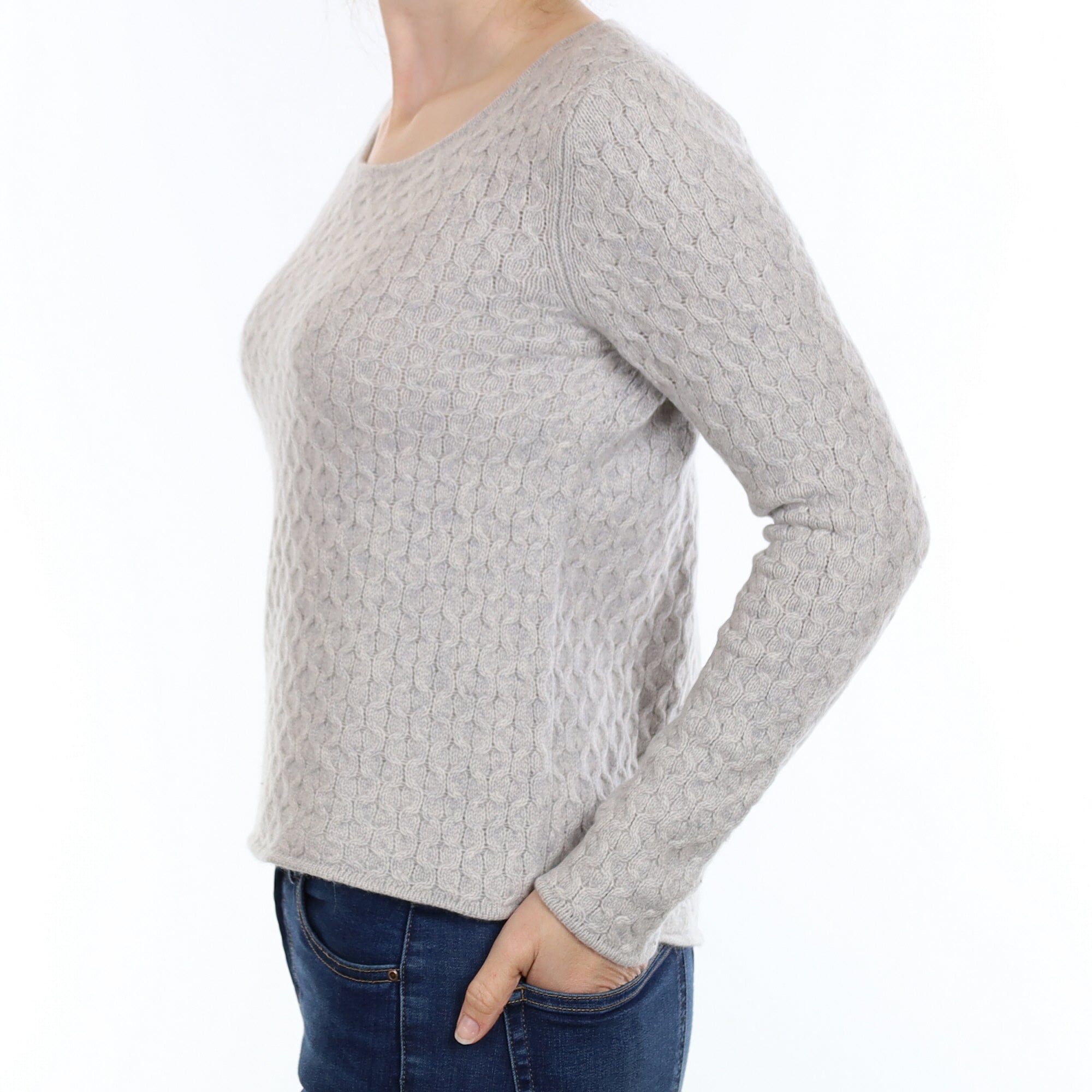 Mist Grey Textured Cashmere Scoop Neck Jumper Small
