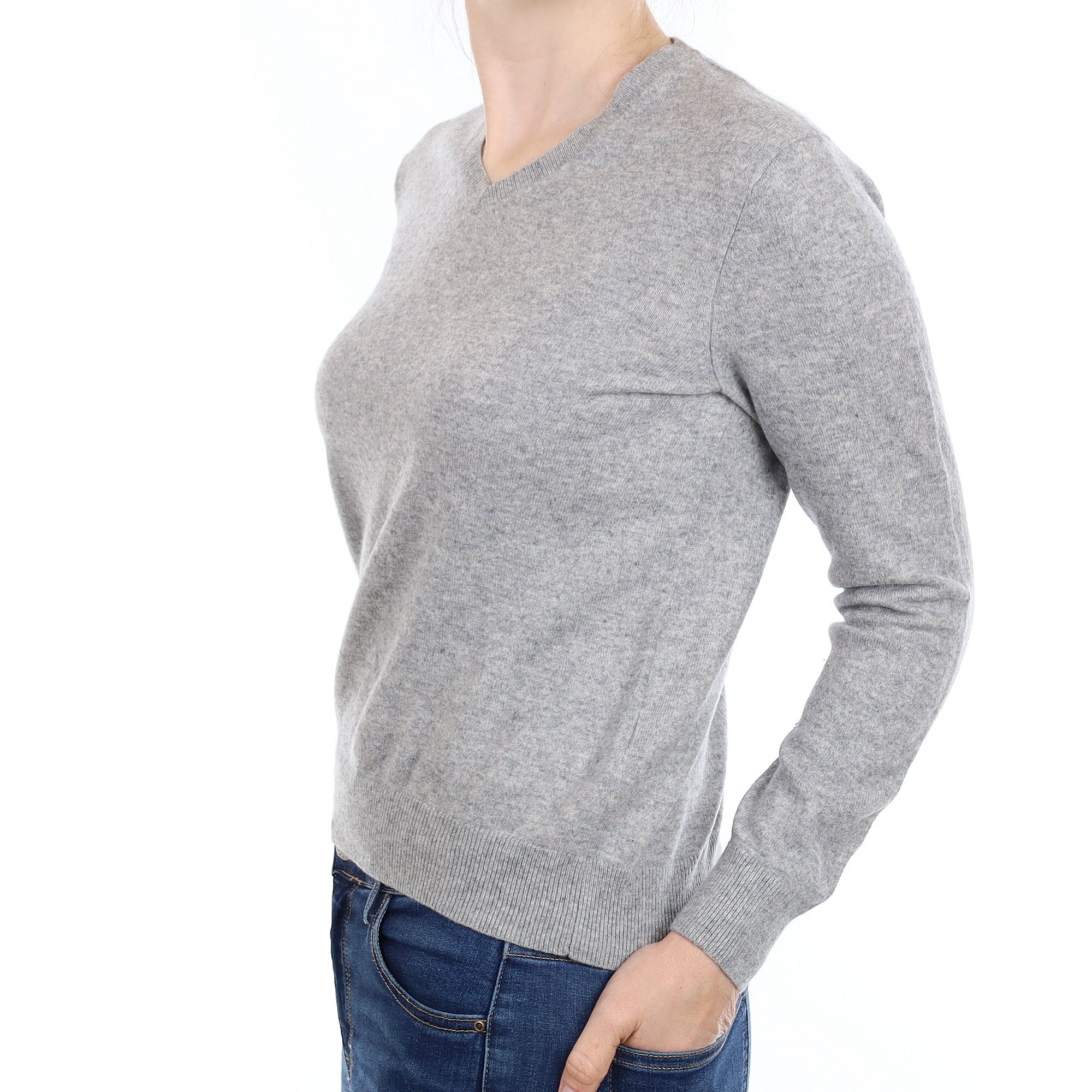 Smoke Grey Cashmere V Neck Jumper Small