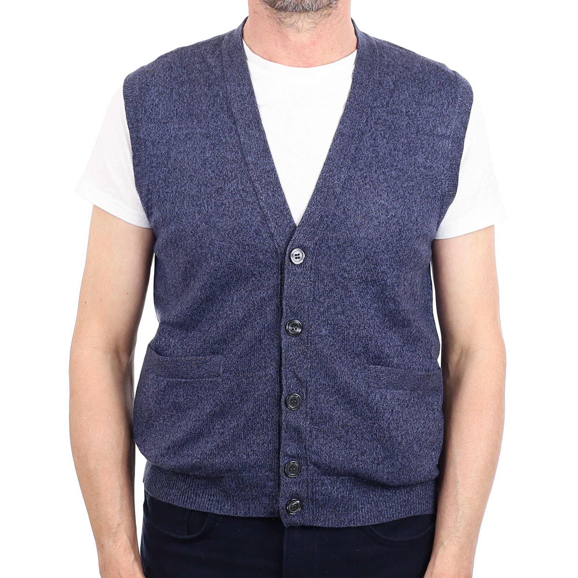 Men's Midnight Blue Marl Cashmere V Neck Waistcoat Small