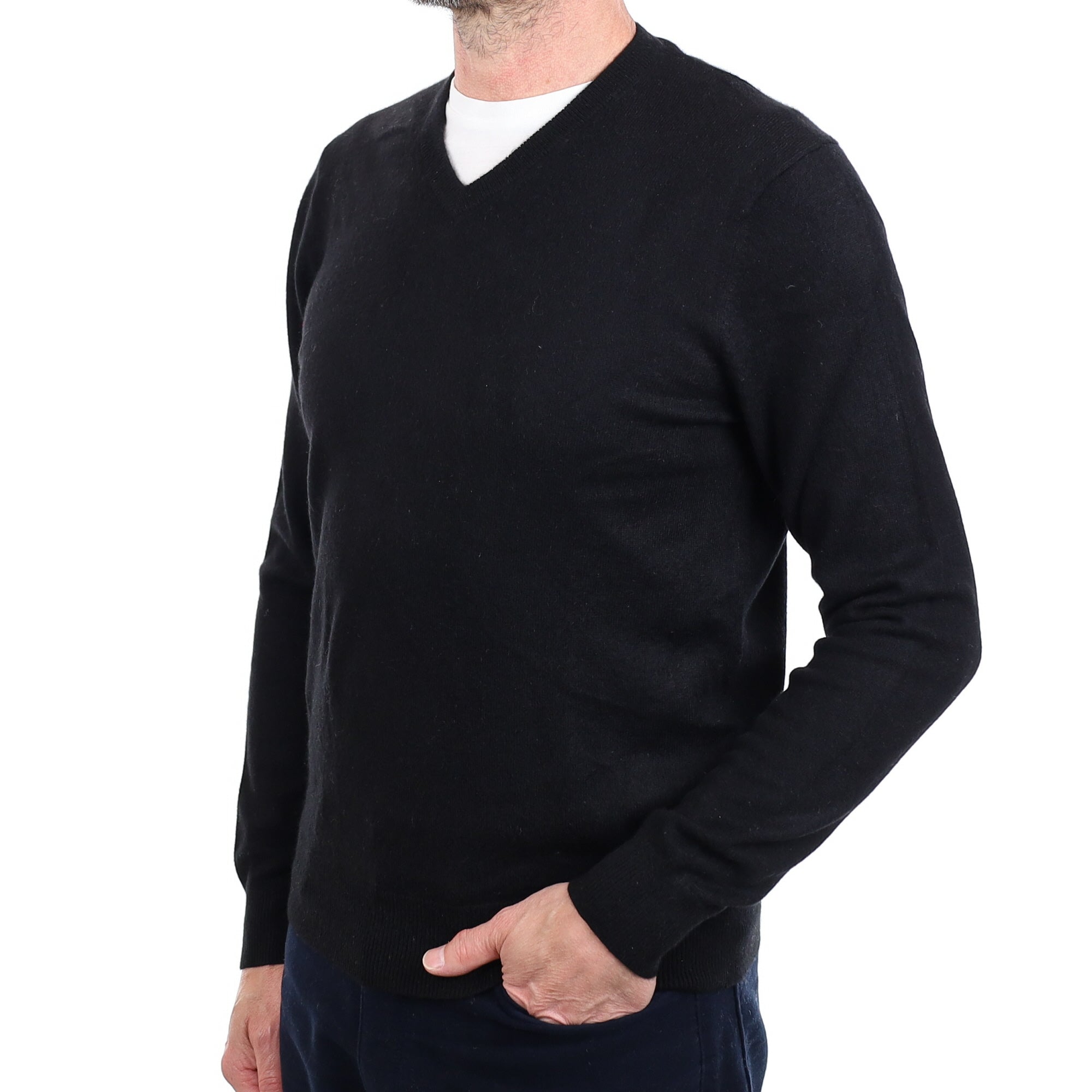 Men's Black Cashmere V Neck Jumper Small