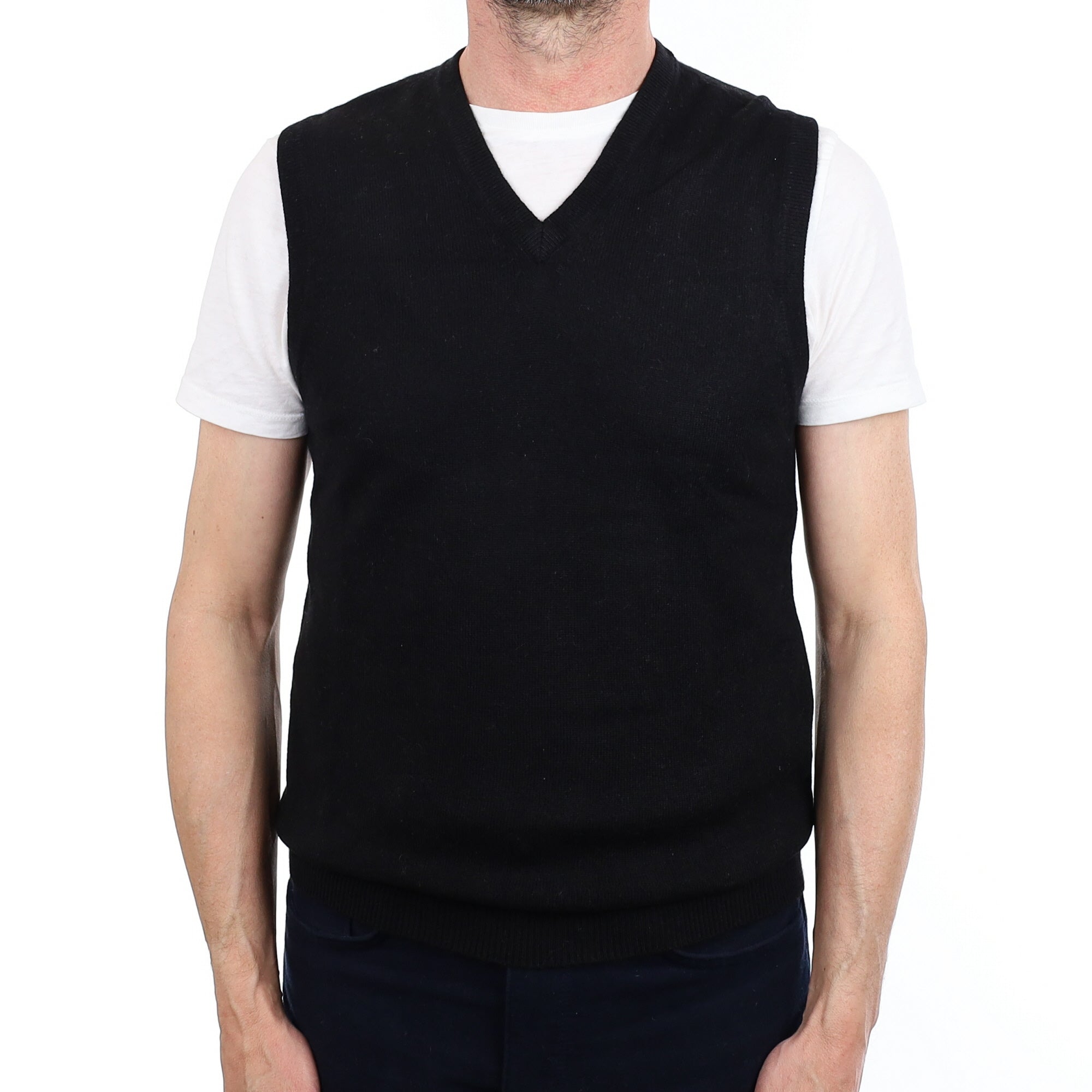 Men's Black Cashmere V Neck Tank Top Extra Small