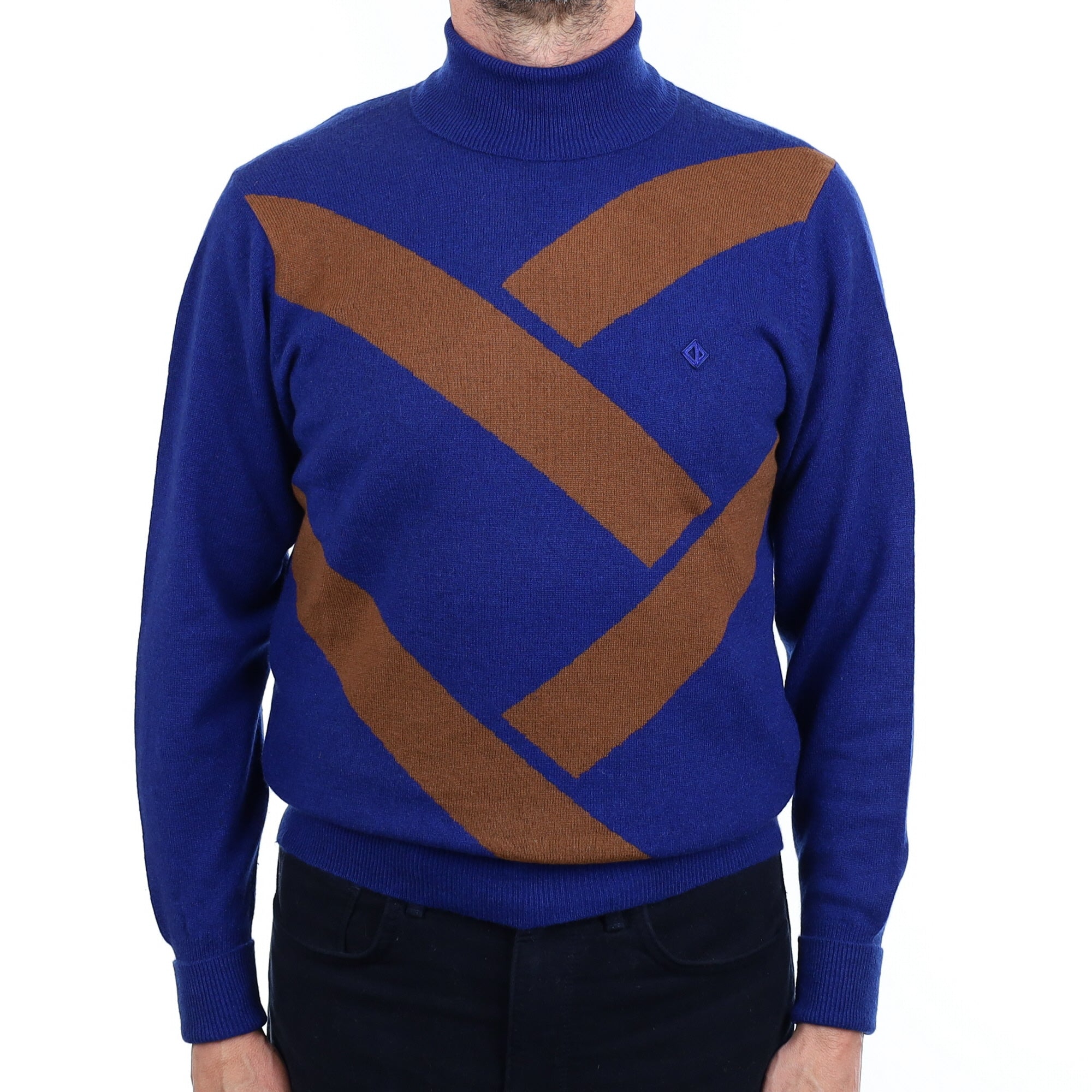 Men's Royal Blue Cashmere Polo Neck Jumper Small