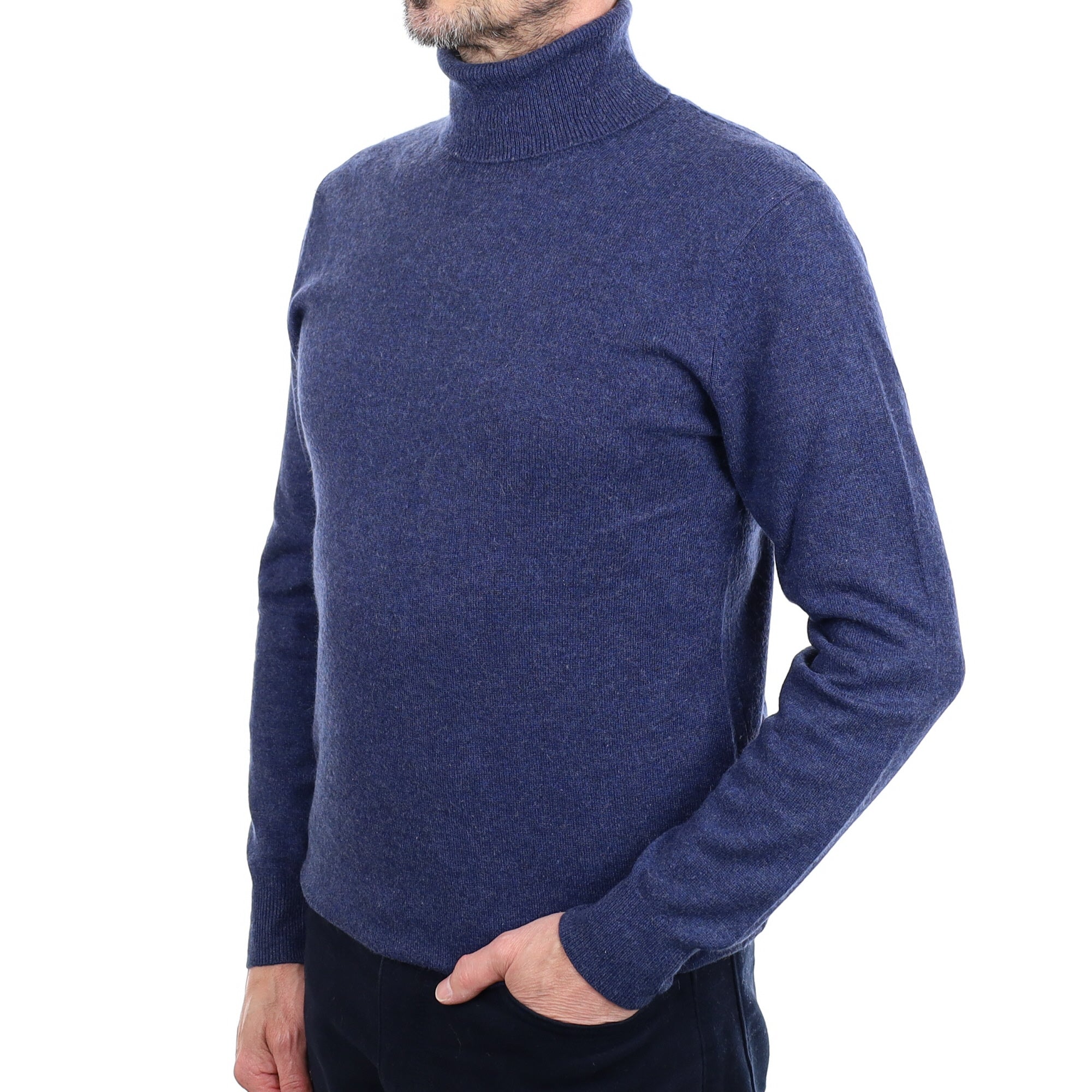 Men's Naval Blue Cashmere Polo Neck Jumper Small