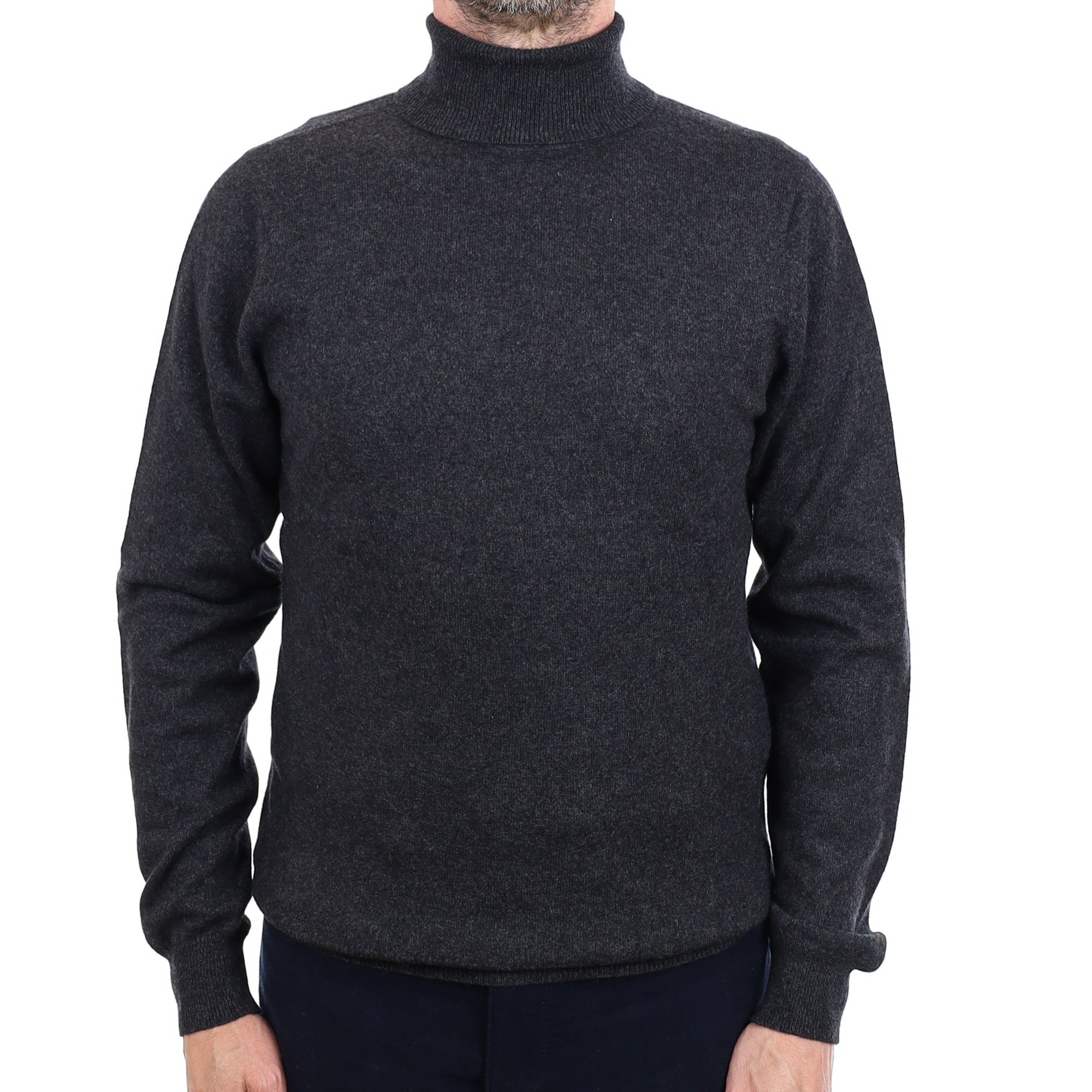 Men's graphite Grey Cashmere Polo Neck Jumper Small