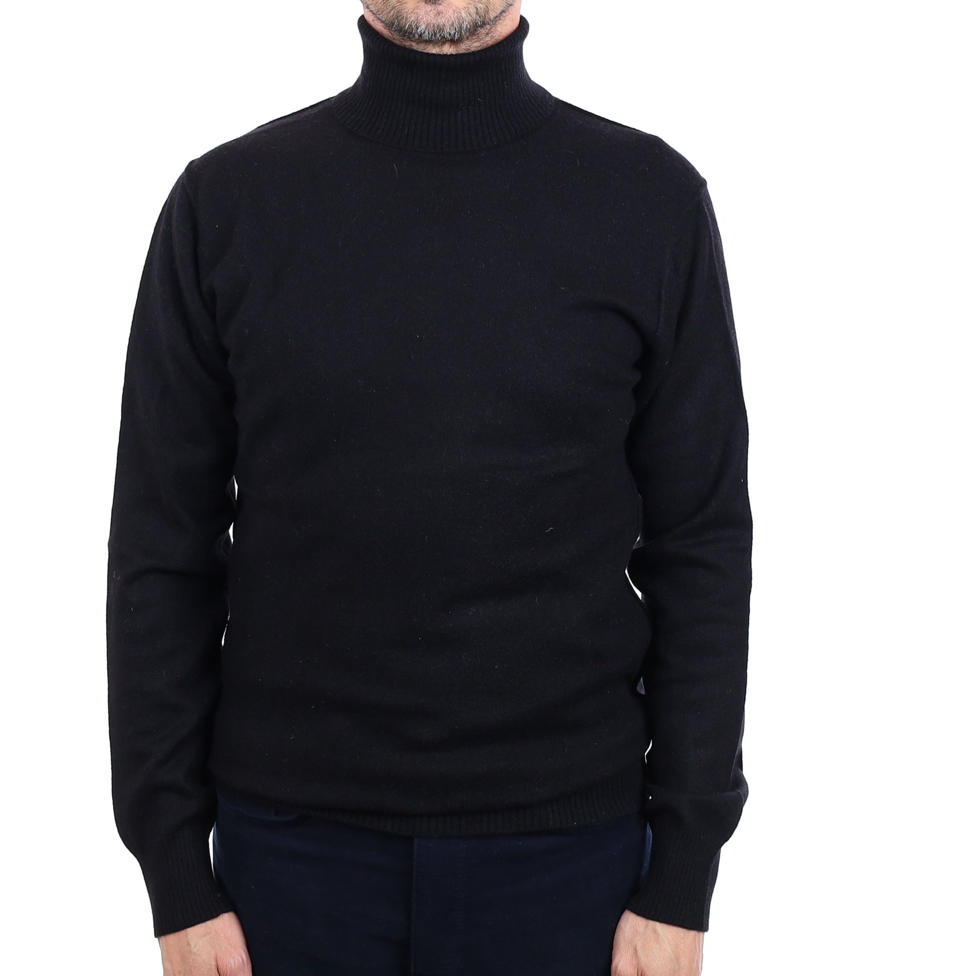Men's Black Cashmere Polo Neck Jumper Small
