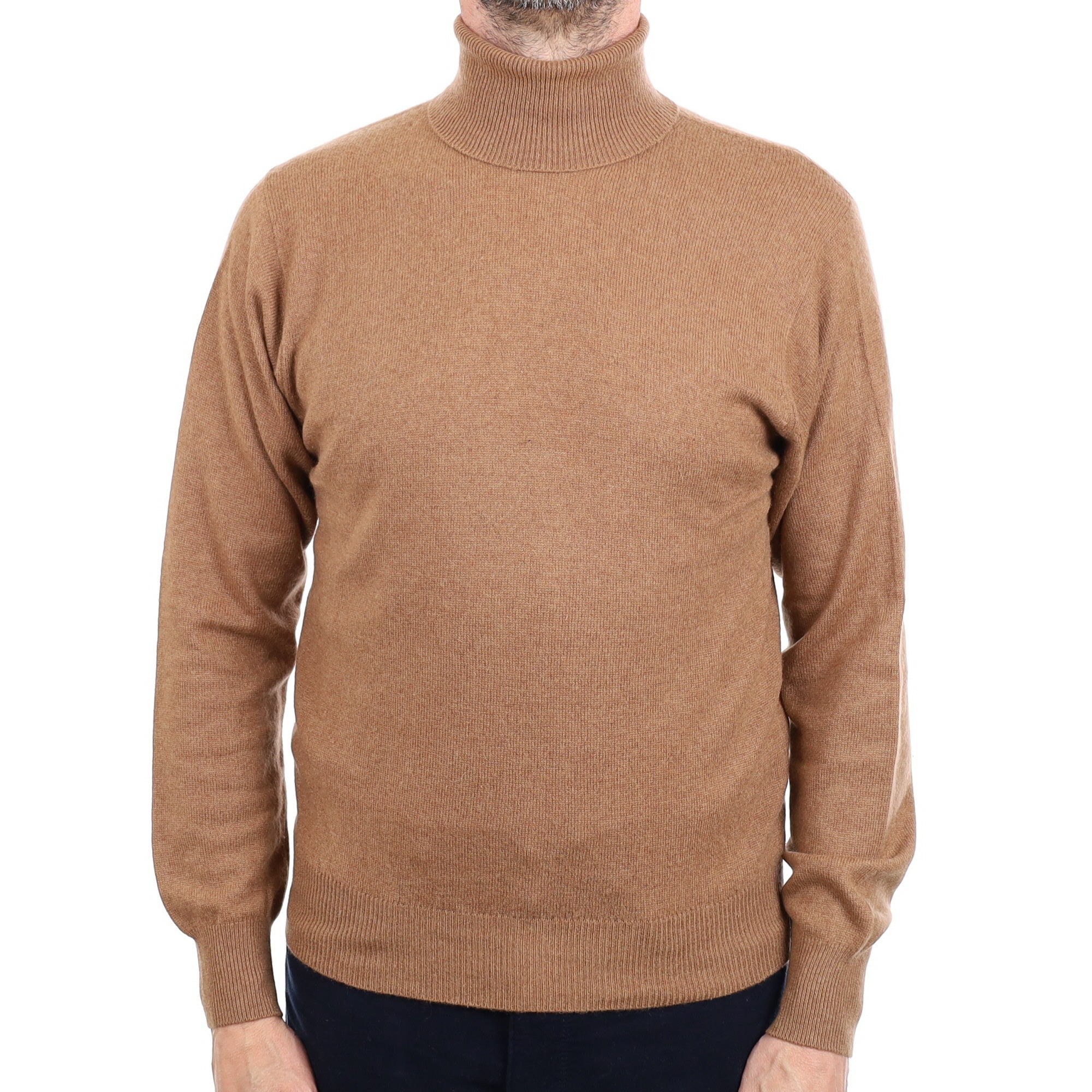 Men's Toffee Brown Cashmere Polo Neck Jumper Small