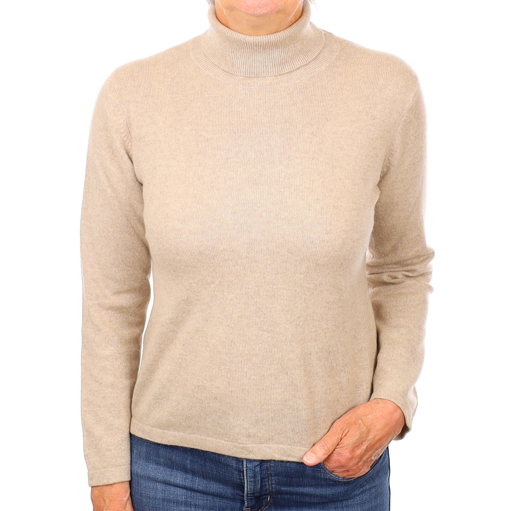 Fawn Cashmere Polo Neck Jumper Medium