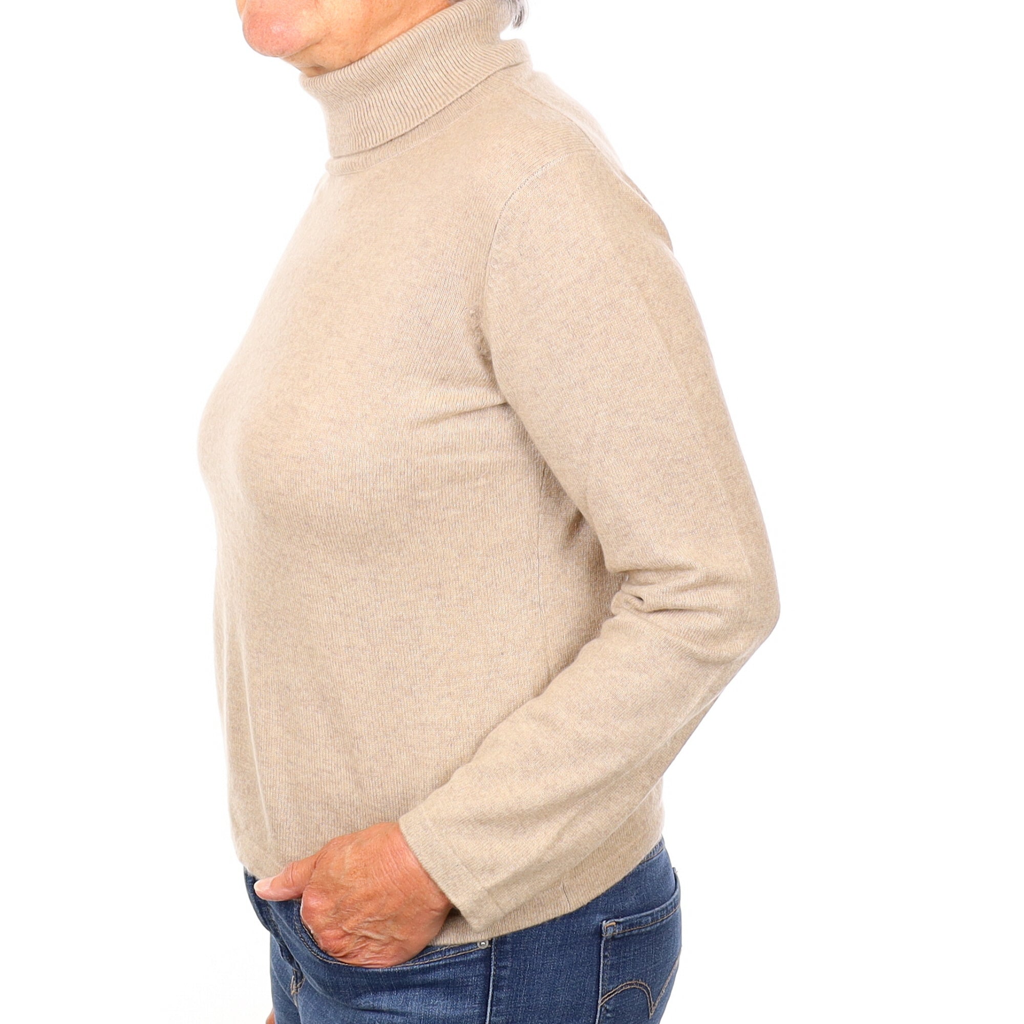 Fawn Cashmere Polo Neck Jumper Medium