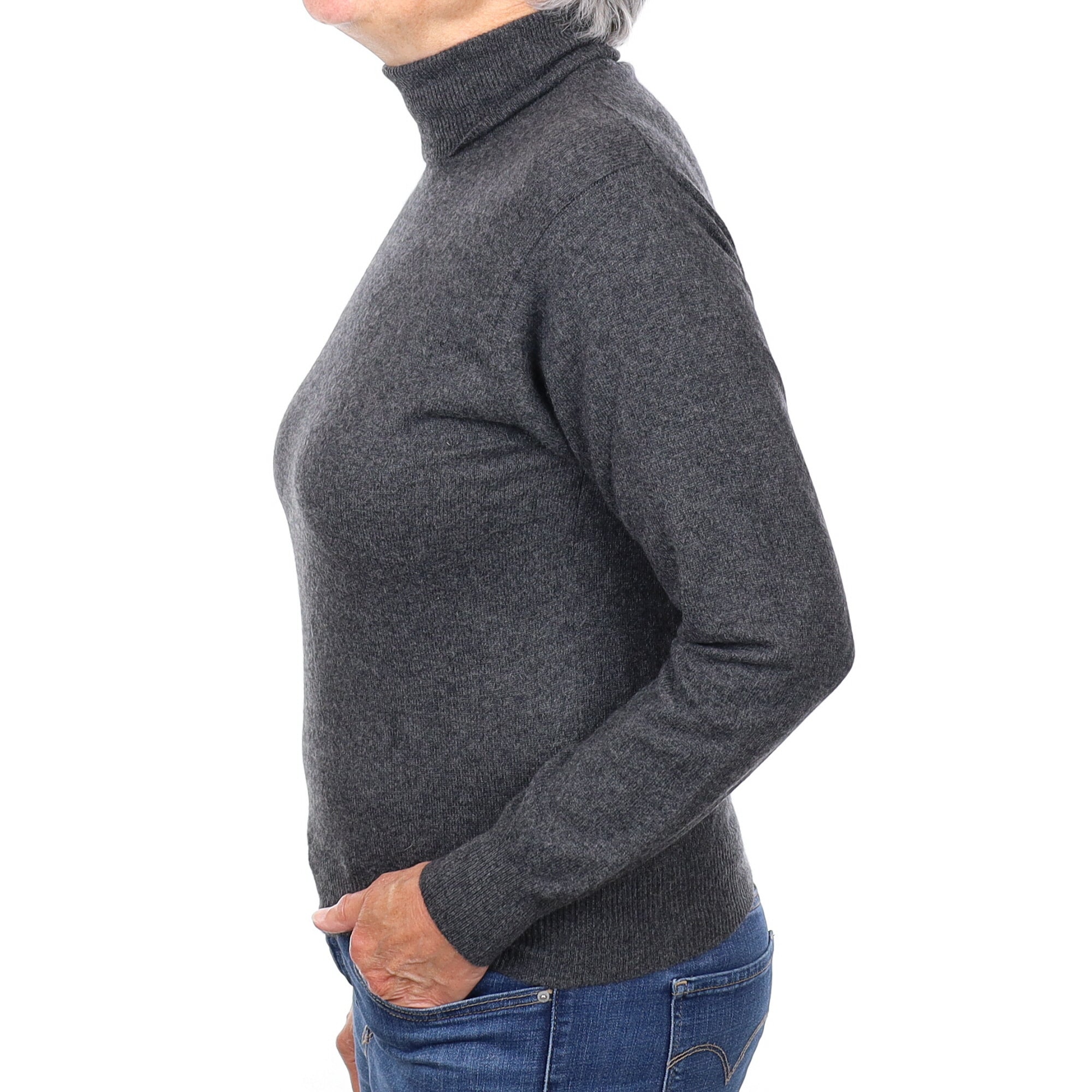 Charcoal Grey Cashmere Polo Neck Jumper Medium