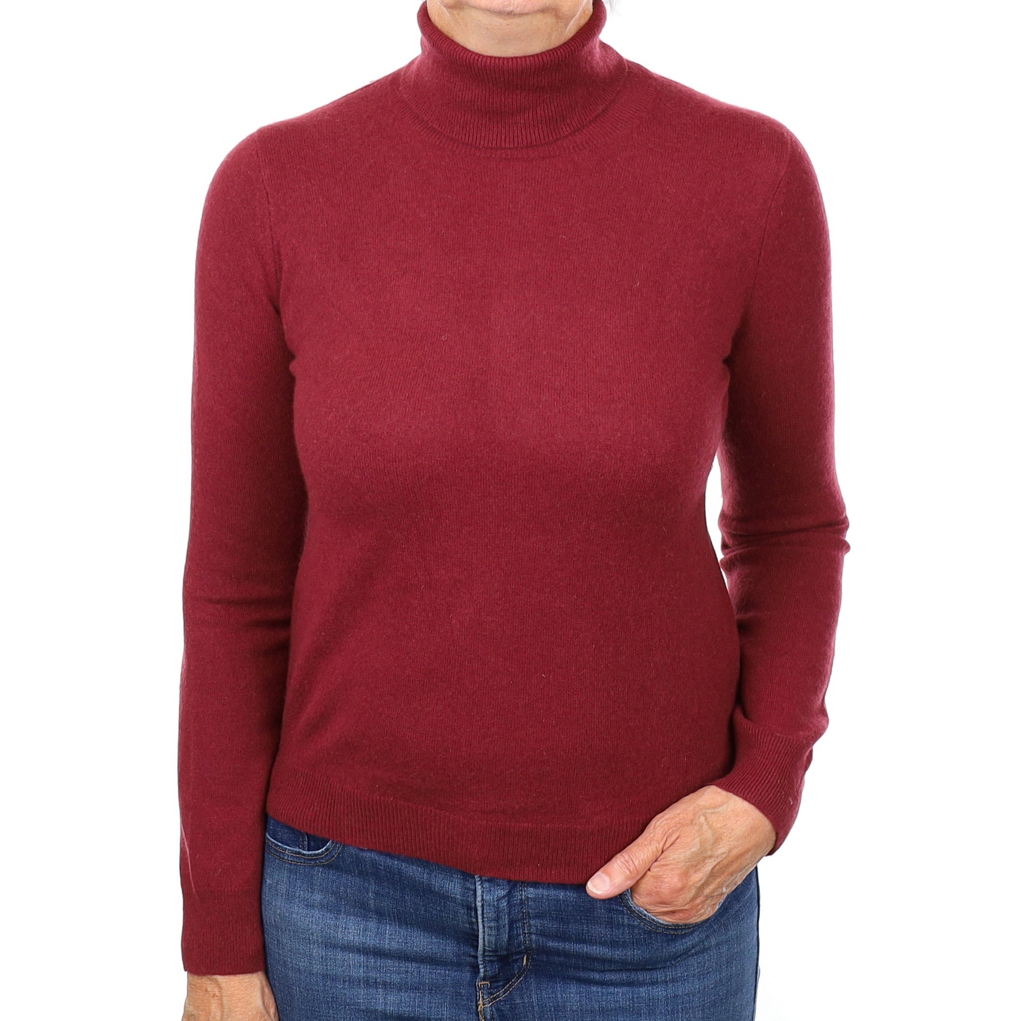 Maroon Red Cashmere Polo Neck Jumper Medium