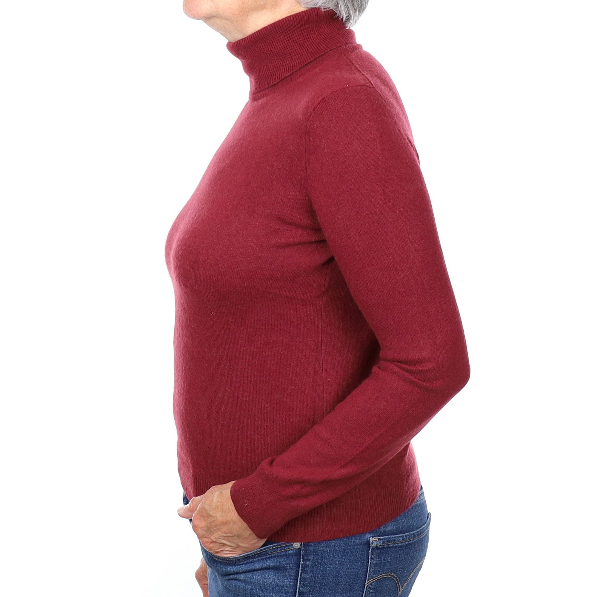 Maroon Red Cashmere Polo Neck Jumper Medium