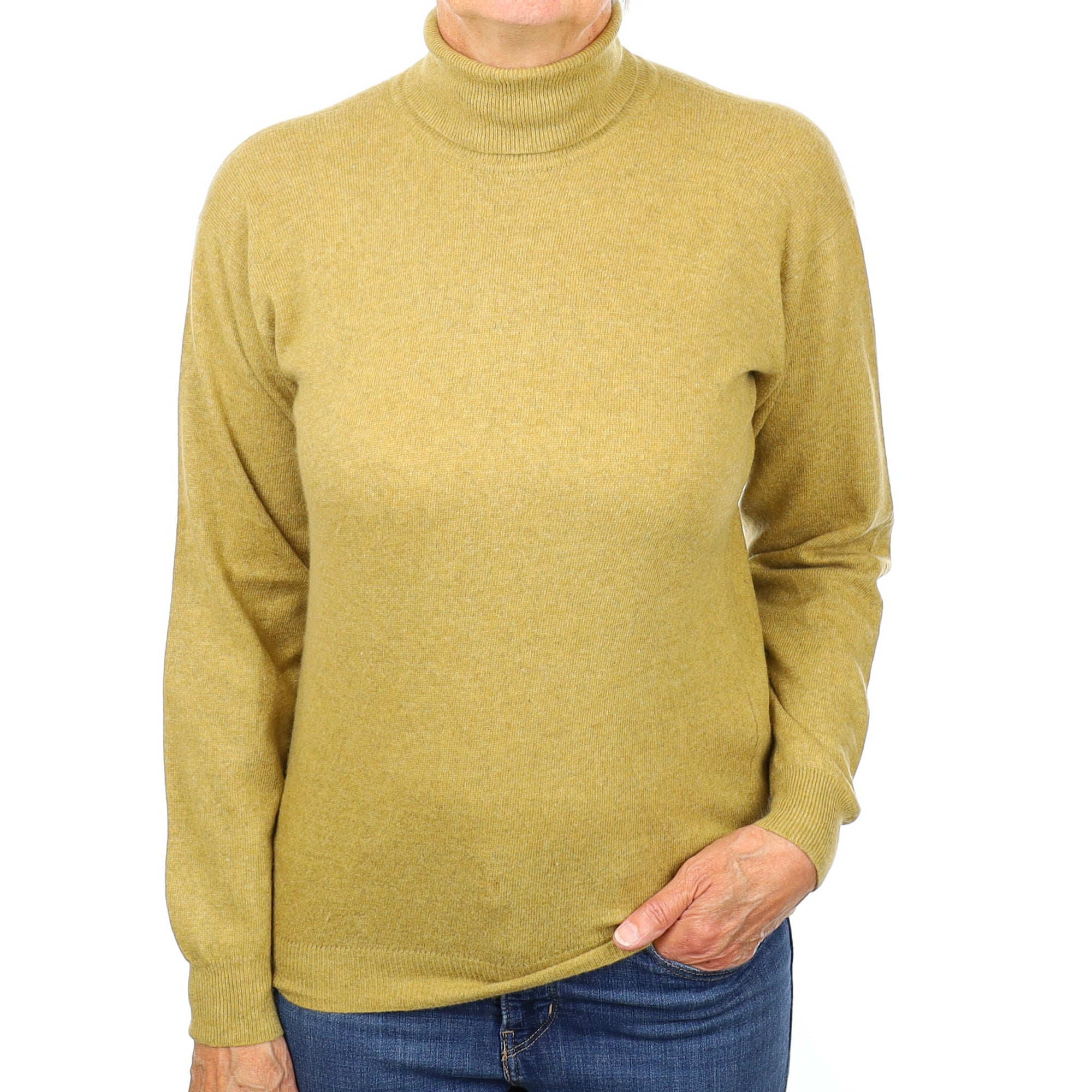 Italian Moss Green Cashmere Polo Neck Jumper Medium