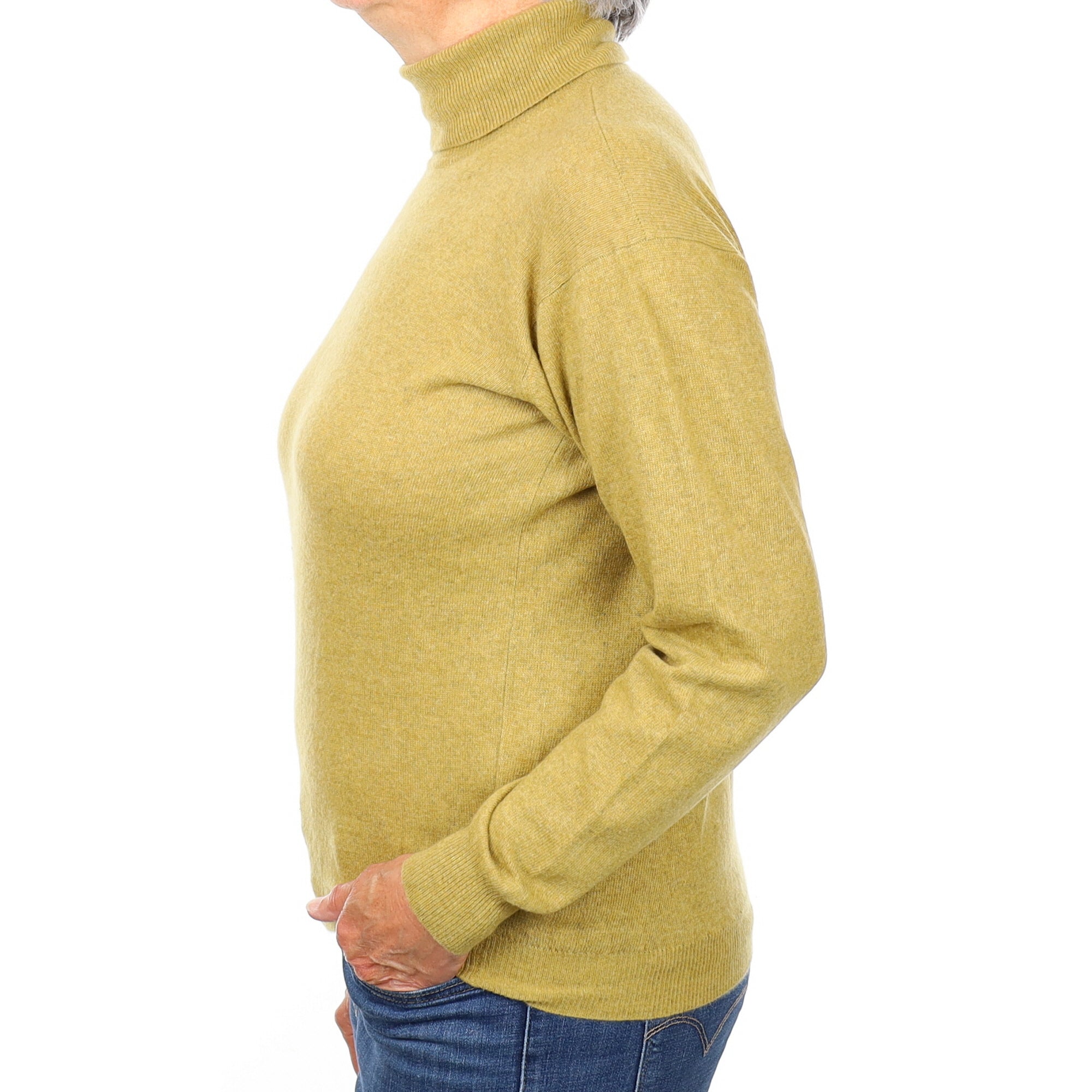 Italian Moss Green Cashmere Polo Neck Jumper Medium