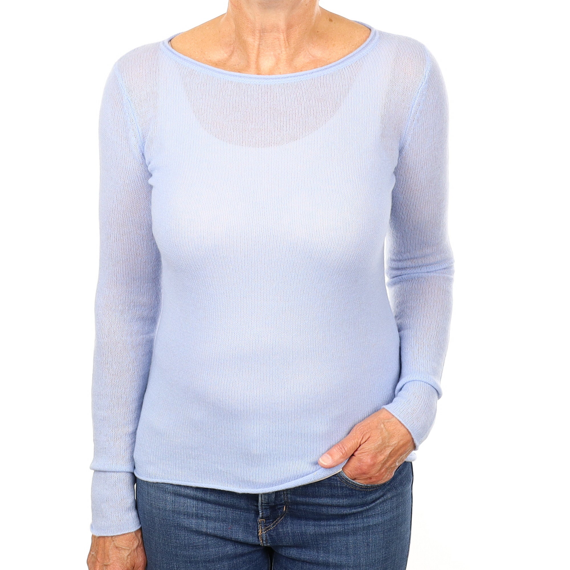 Powder Blue Lightweight Cashmere Boat Neck Jumper Medium