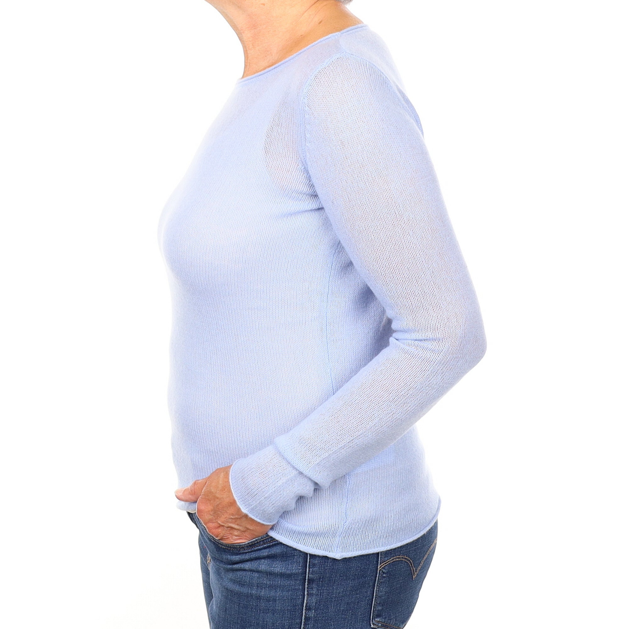 Powder Blue Lightweight Cashmere Boat Neck Jumper Medium