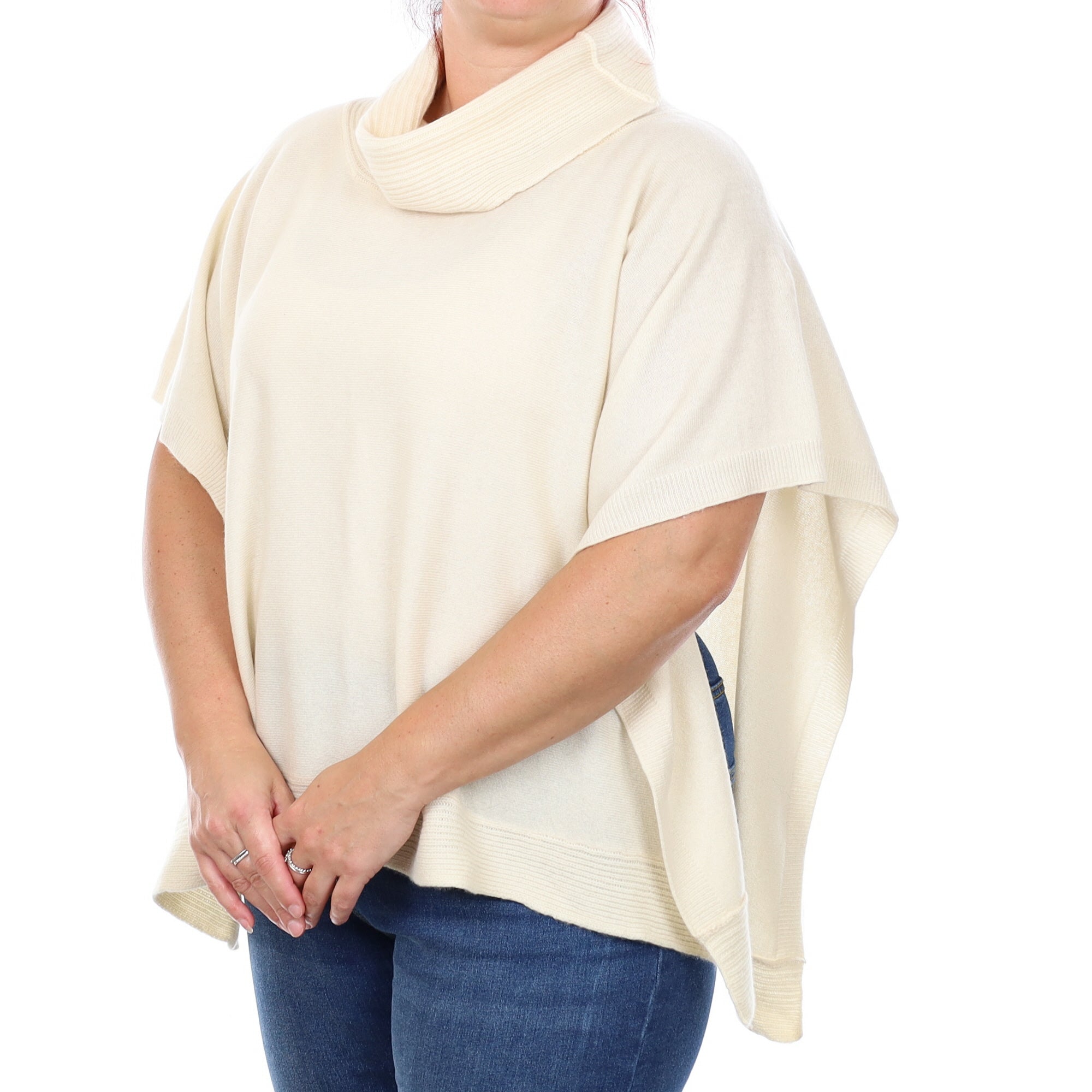 Vanilla Cream Cashmere Cowl Neck Poncho Style Jumper Large