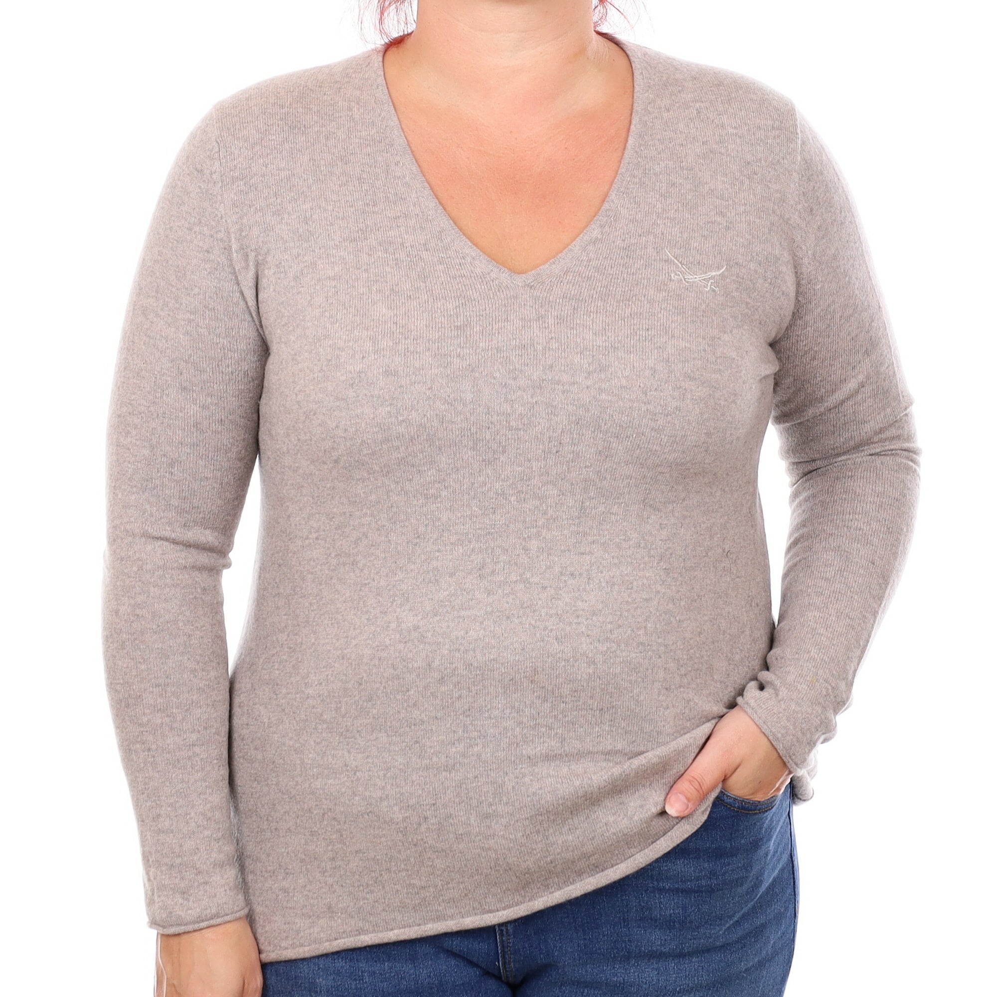 Mink Cashmere V Neck Jumper Large