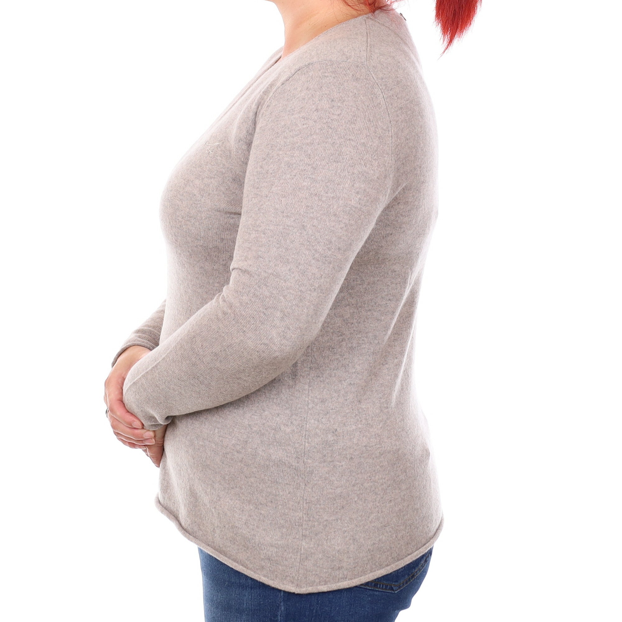 Mink Cashmere V Neck Jumper Large