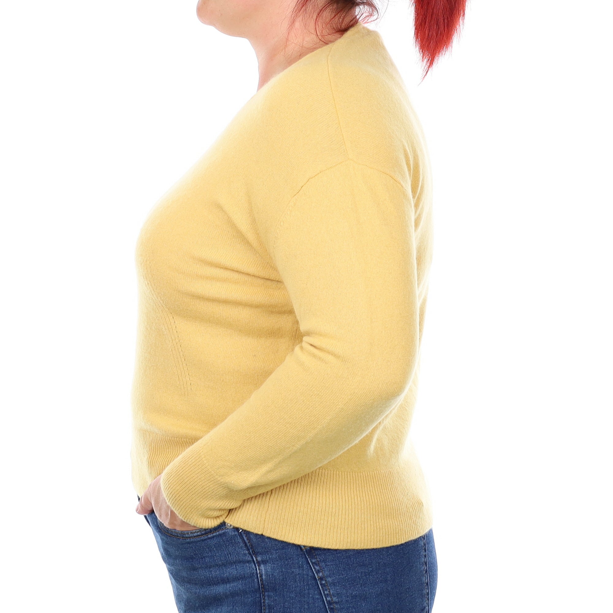 Flaxen Yellow Cashmere V Neck Jumper Large