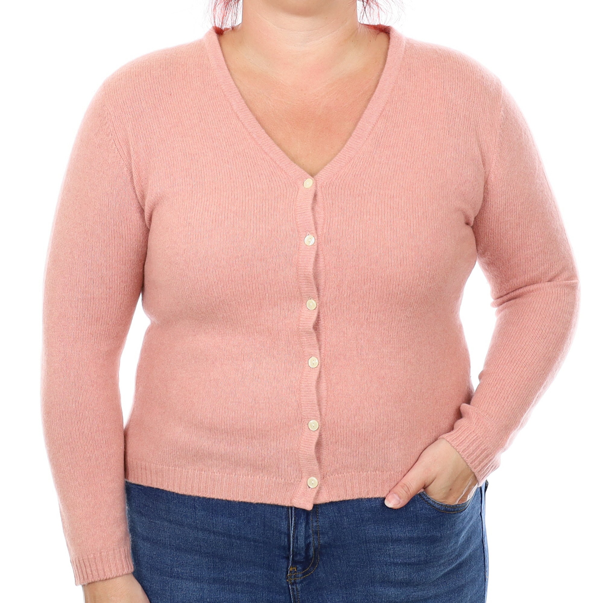 Salmon Pink Cashmere V Neck Cardigan Large