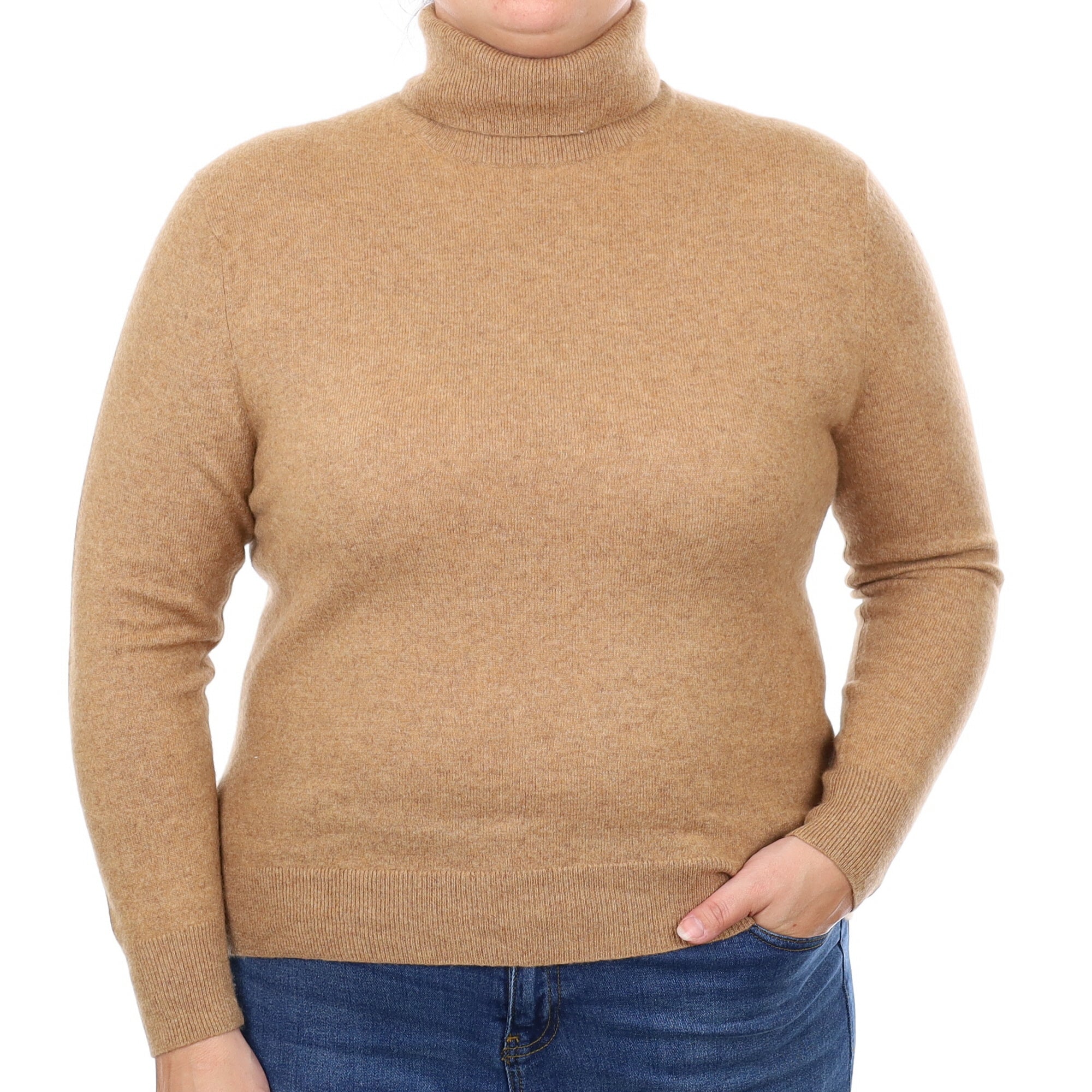 Butterscotch Brown Cashmere Polo Neck Jumper Large