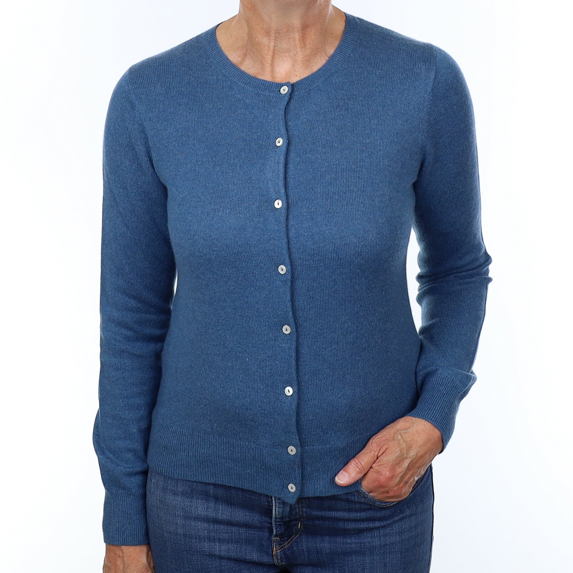 Ocean Blue Cashmere Crew Neck Cardigan Medium