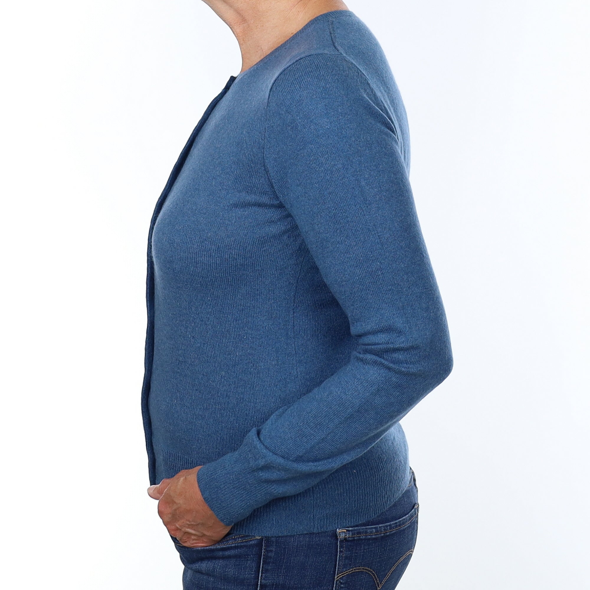 Ocean Blue Cashmere Crew Neck Cardigan Medium