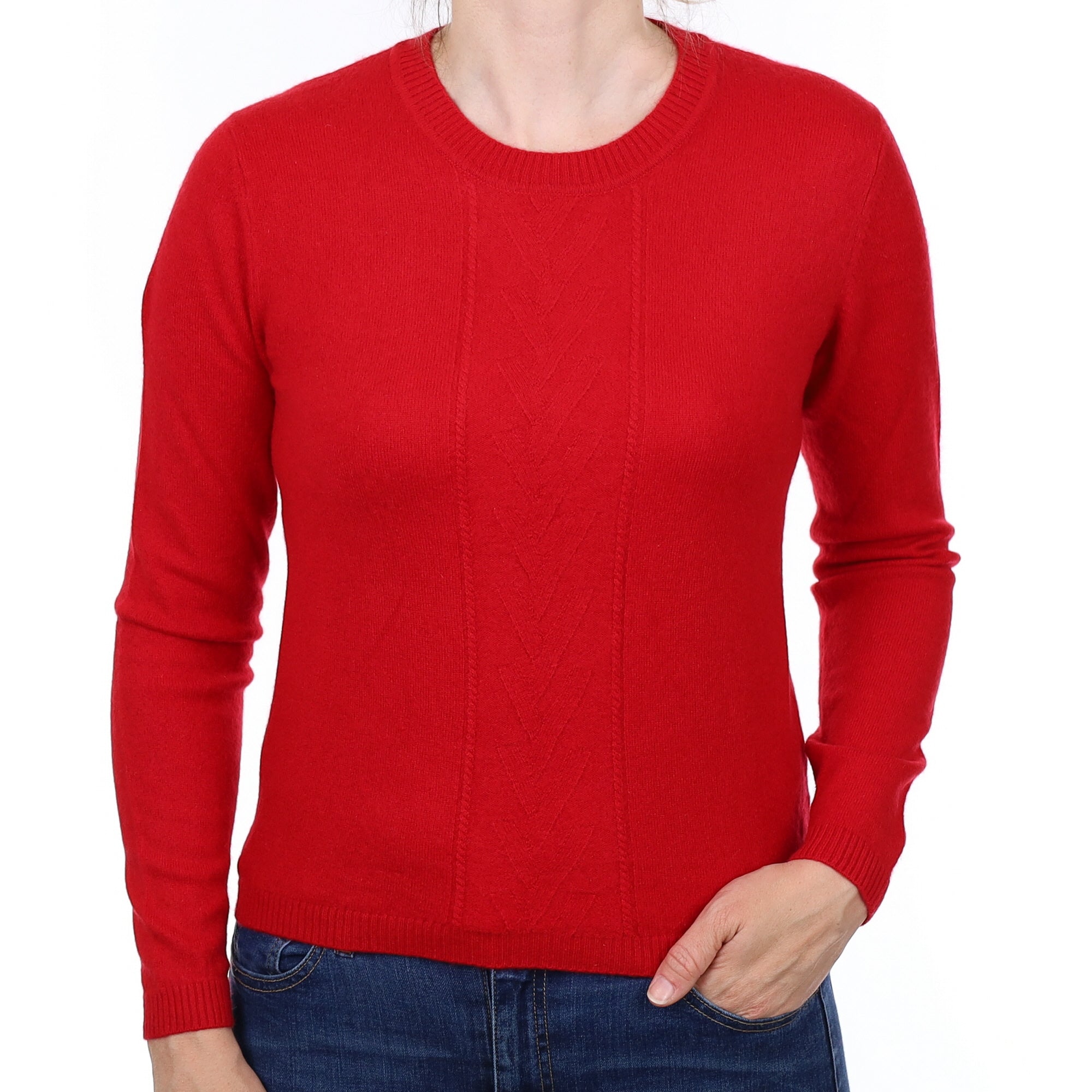 Scarlet Red Texture Detail Cashmere Crew Neck Jumper Small