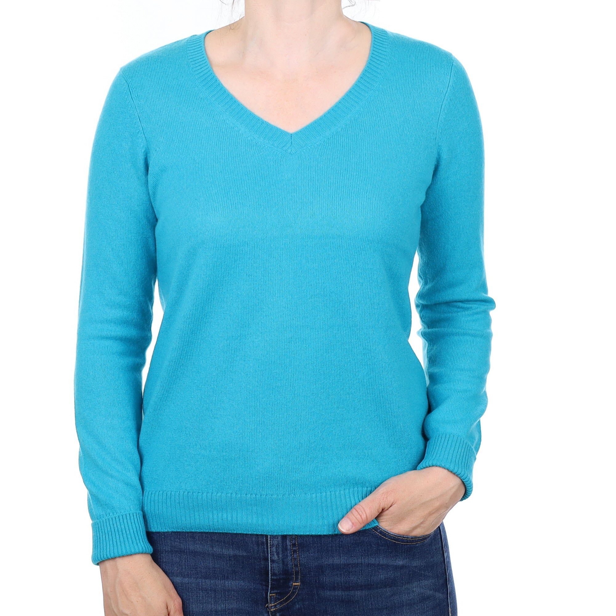 Turquoise Cashmere V Neck Jumper Small