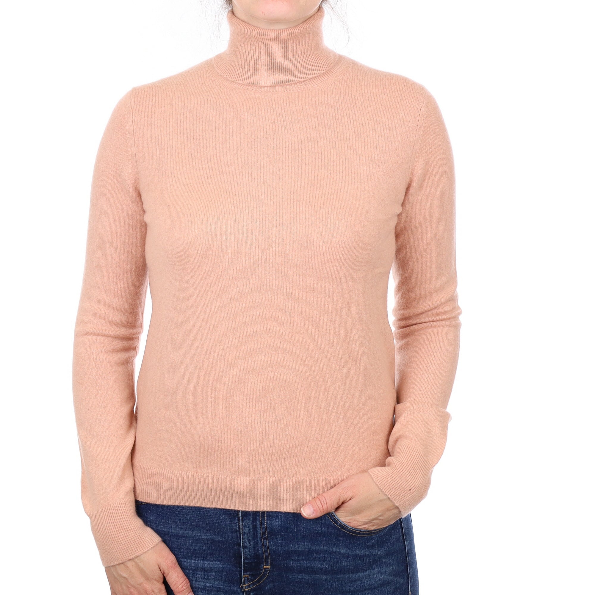 Heather Pink Cashmere Polo Neck Jumper Small