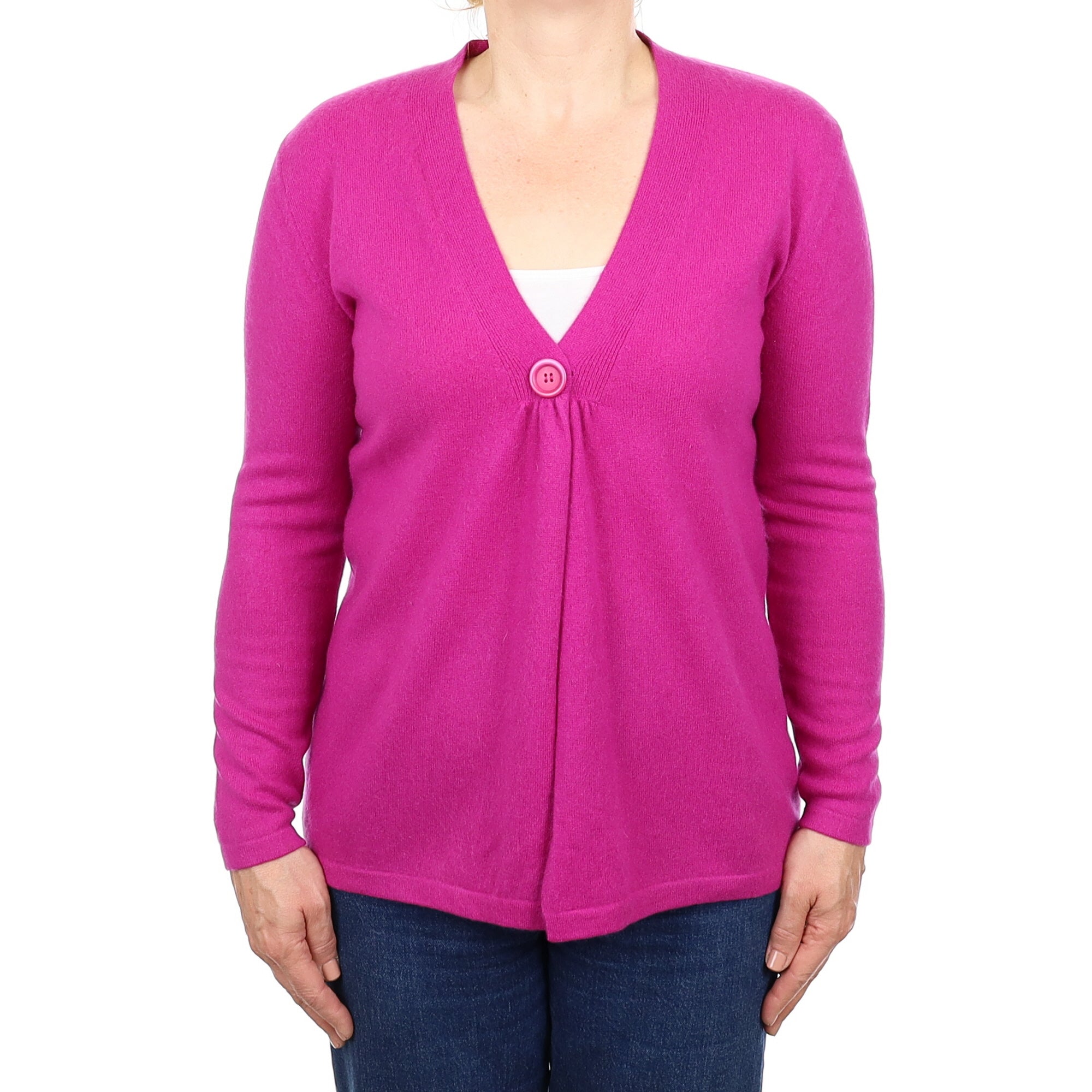 Magenta Purple Cashmere V Neck Cardigan Medium