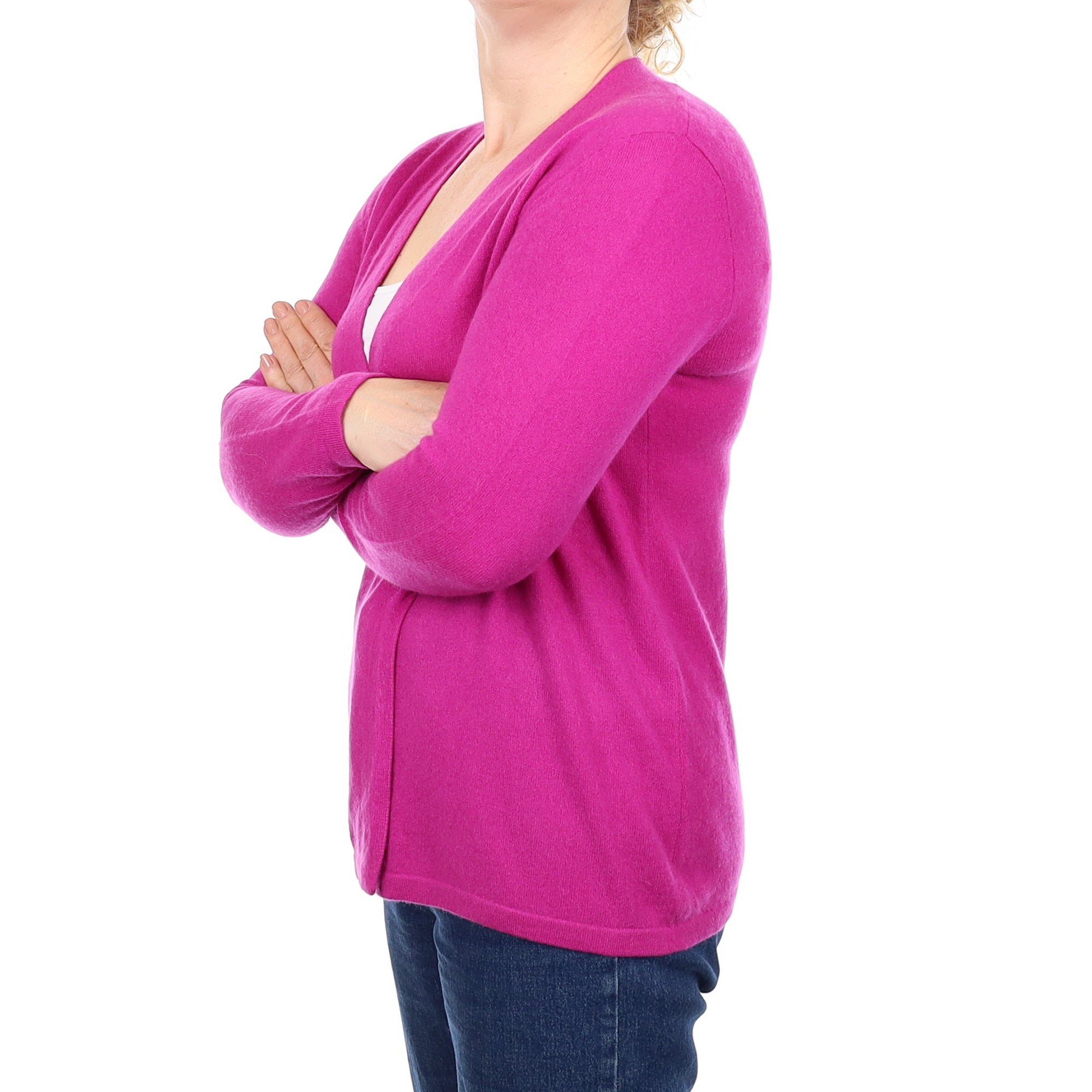 Magenta Purple Cashmere V Neck Cardigan Medium